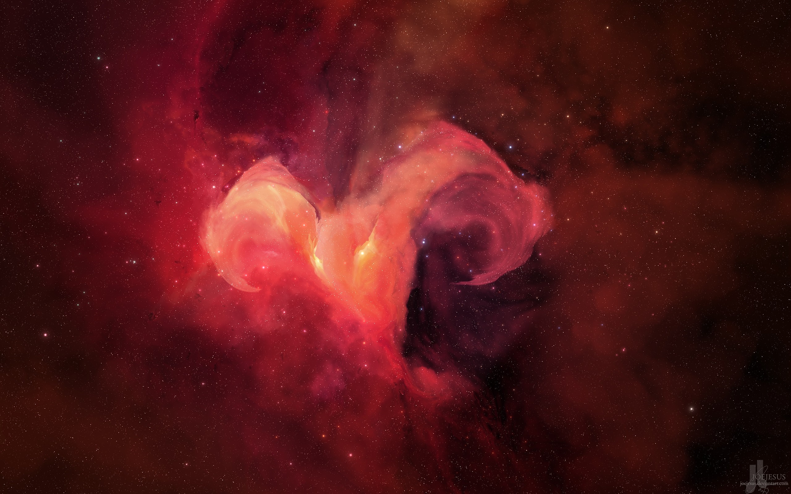 Red and yellow nebula with stars in outer space HD Wallpaper
