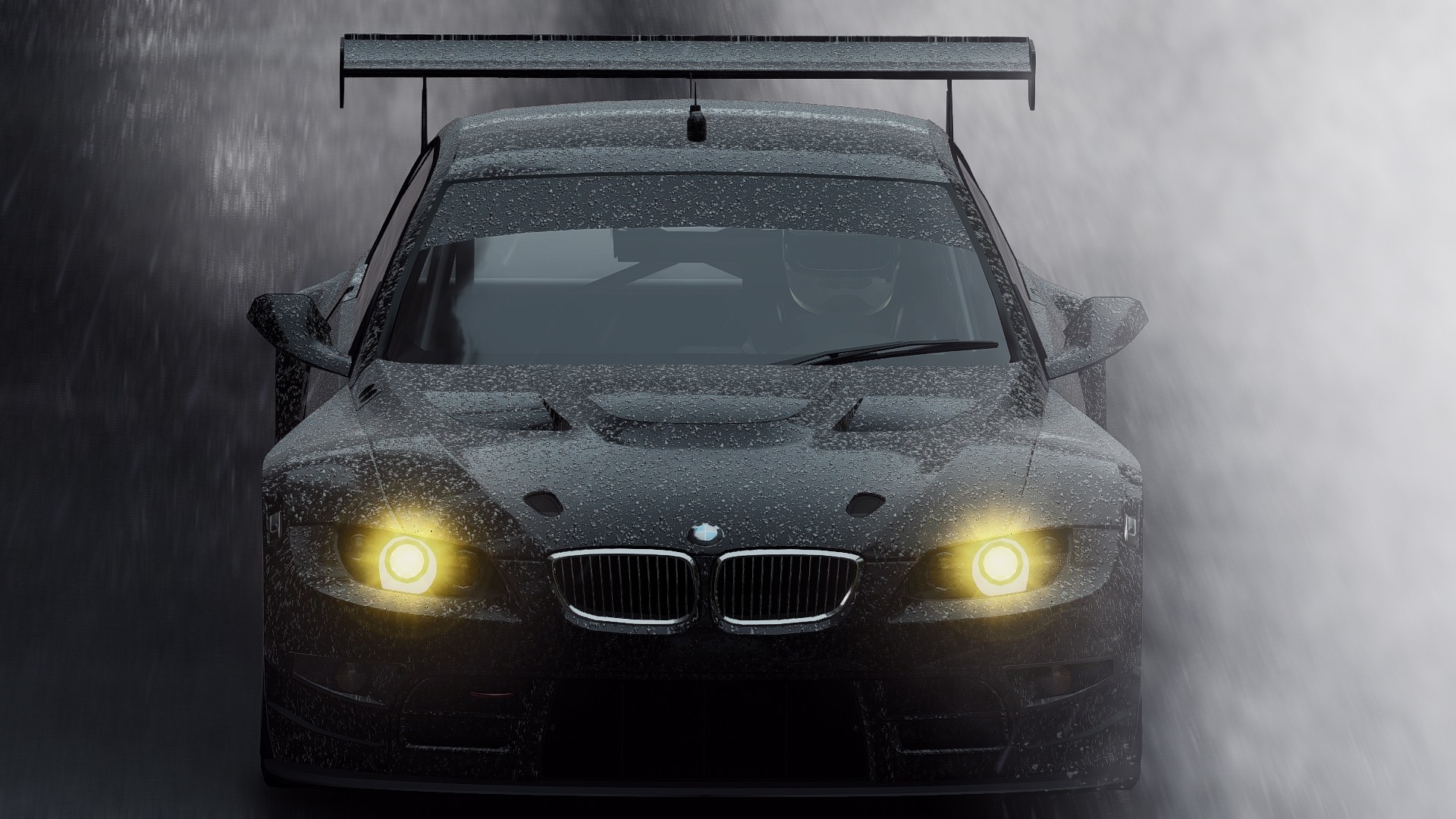 BMW M3 GT2 race car in the rain HD Wallpaper