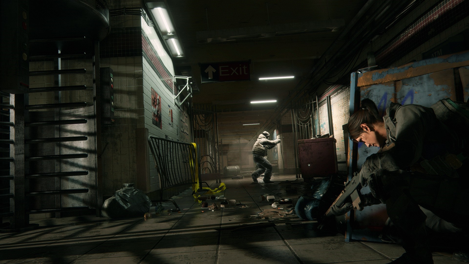 Two characters in a dark subway station, Tom Clancy's The Division HD Wallpaper