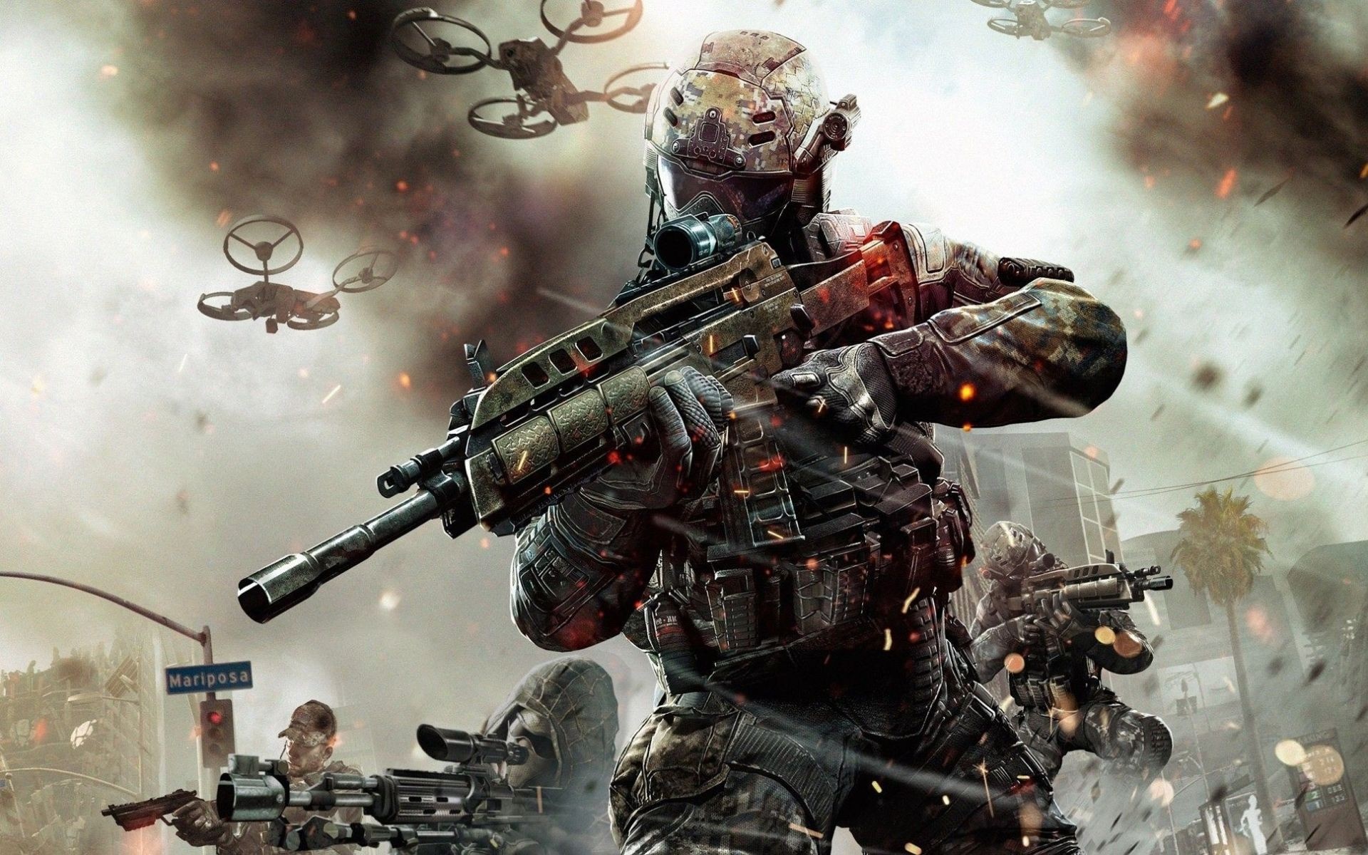 Soldiers with rifles and drones in Call of Duty Black Ops HD Wallpaper