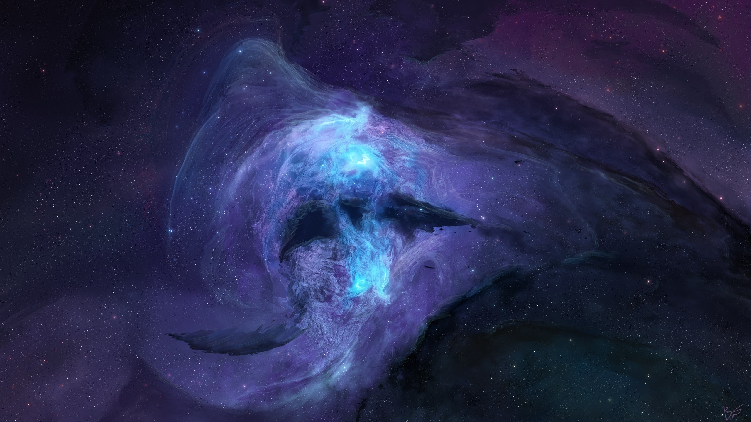 Artwork of a nebula and stars in outer space HD Wallpaper