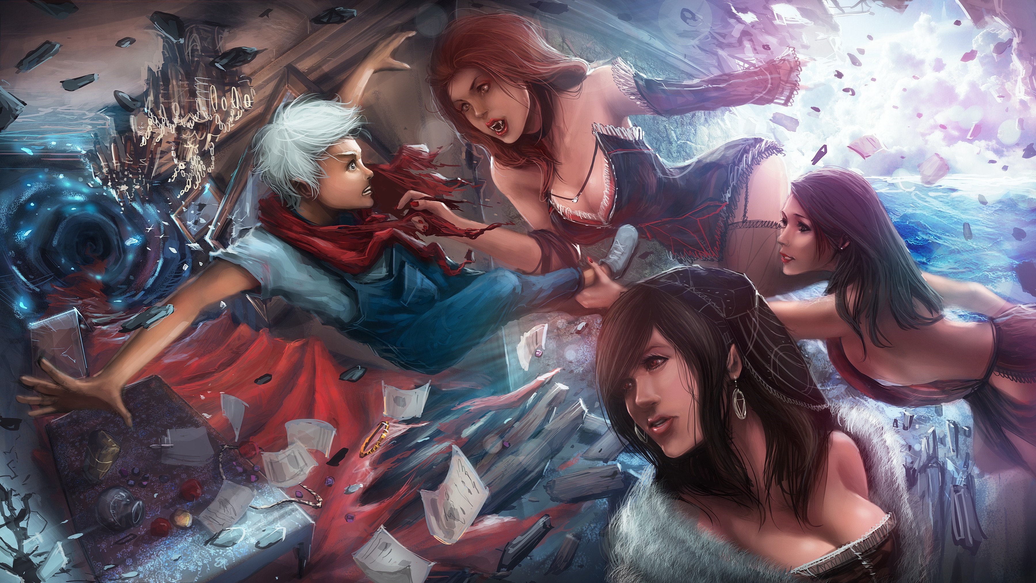 Fantasy art of vampires attacking a person HD Wallpaper