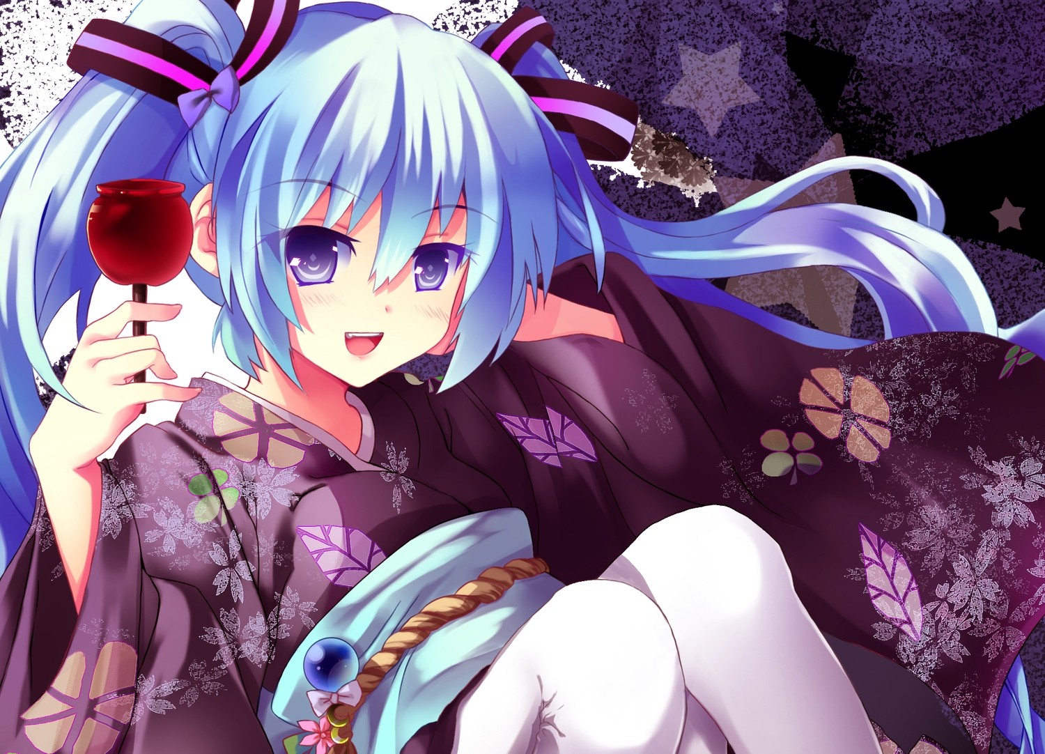Hatsune Miku in a Kimono holding a Candy Apple HD Wallpaper