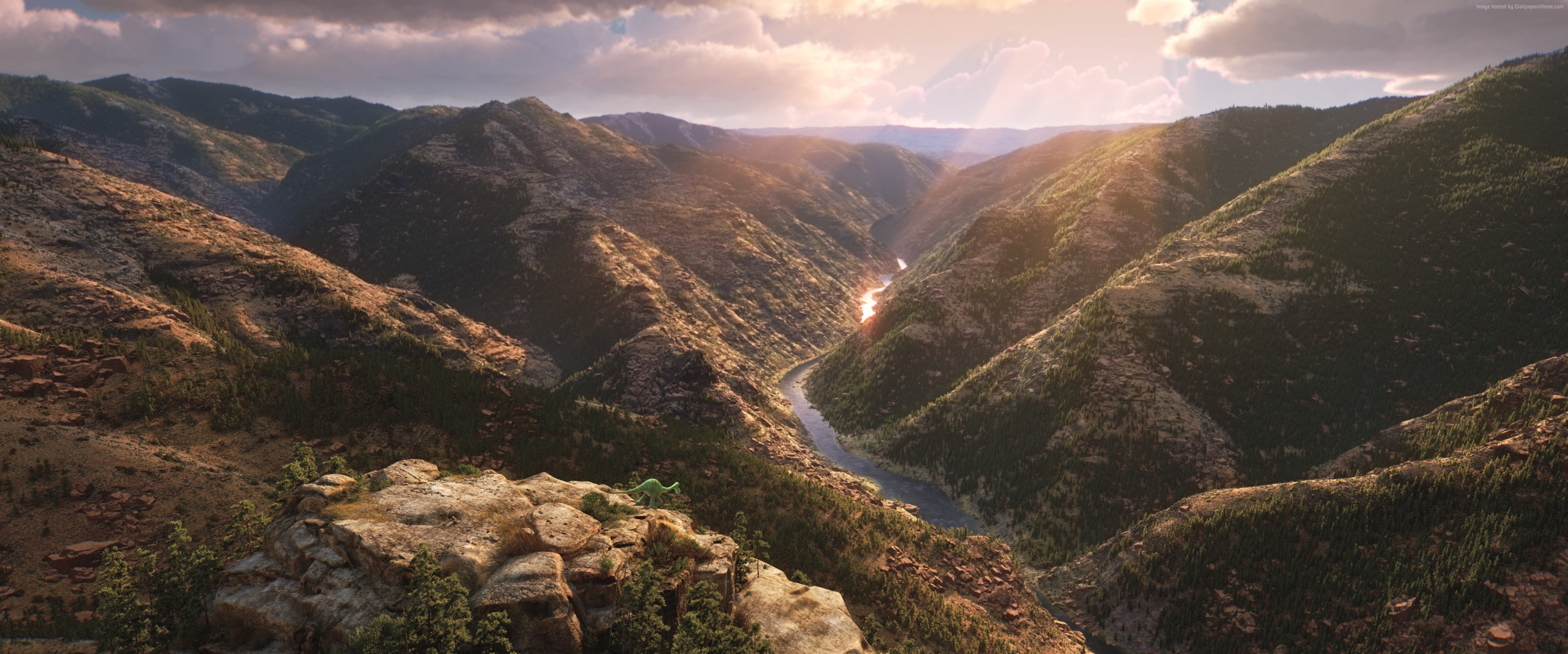 Arlo and Spot from The Good Dinosaur in a canyon HD Wallpaper