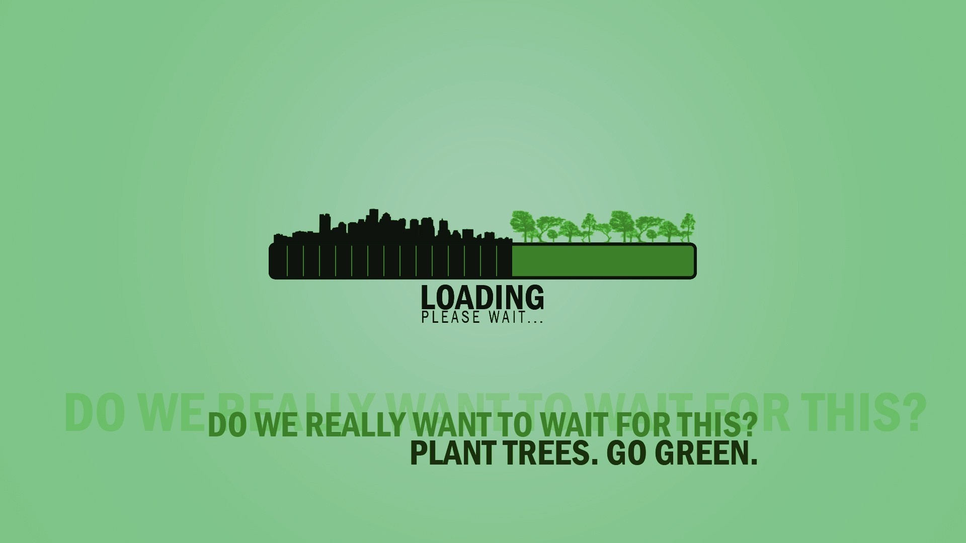 Loading bar with city and trees, environmental message HD Wallpaper