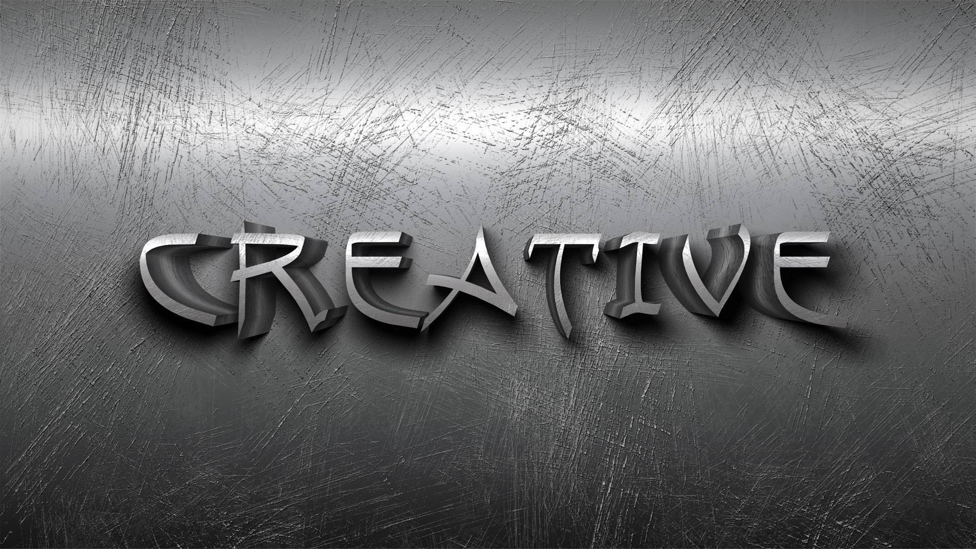 3D text "CREATIVE" on a scratched metal background HD Wallpaper