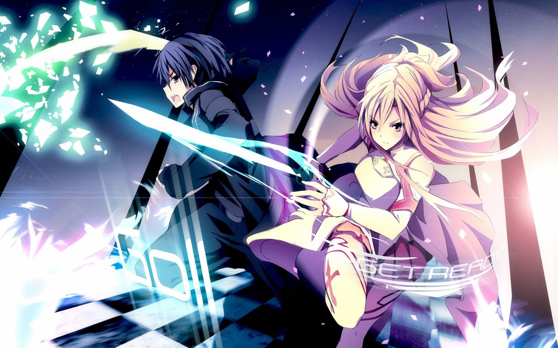 Kirito and Asuna from Sword Art Online fighting HD Wallpaper