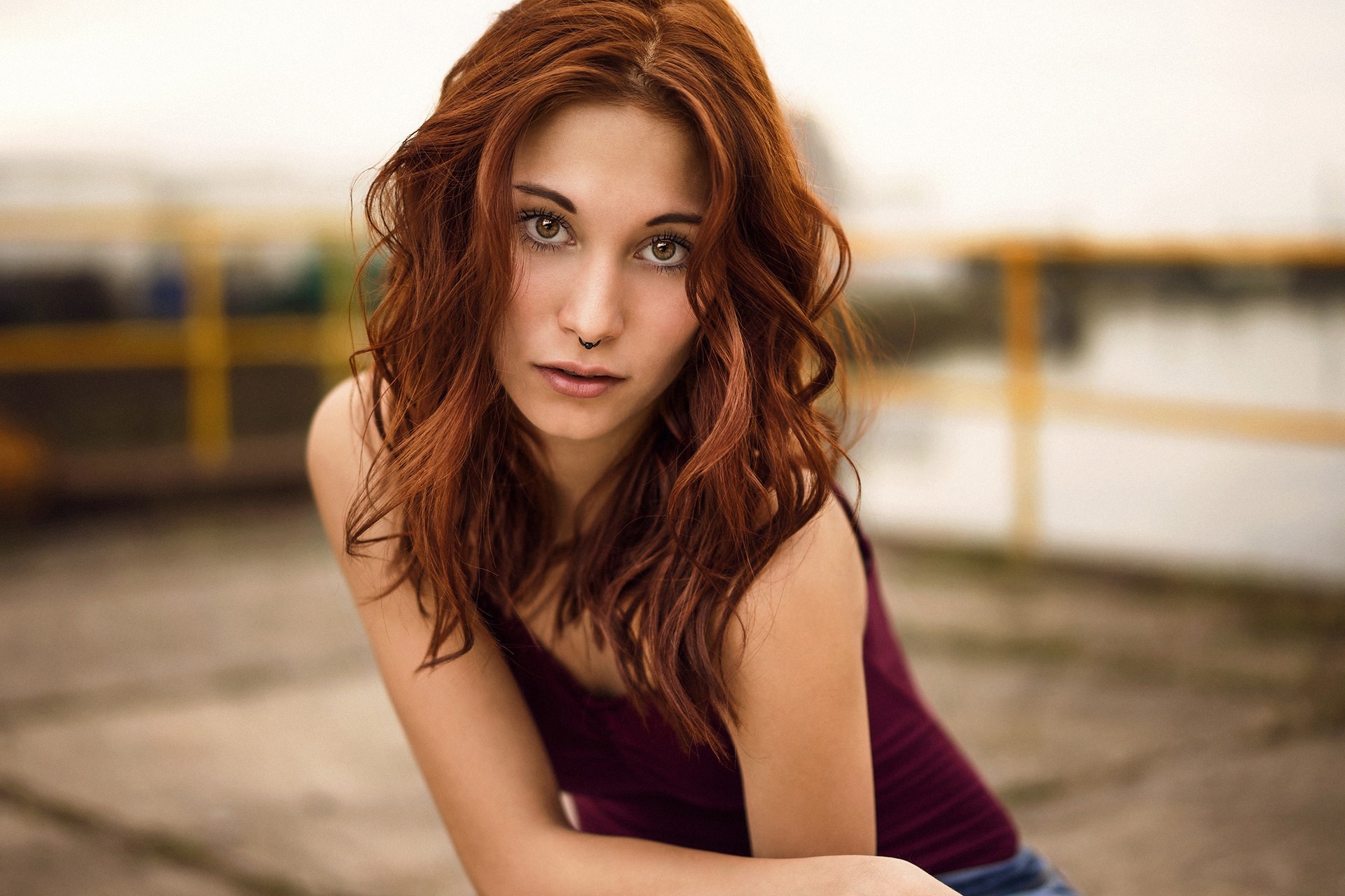 Woman with red hair and nose ring HD Wallpaper