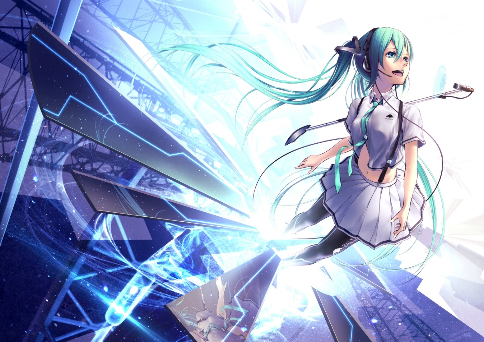 Hatsune Miku from Vocaloid with futuristic background HD Wallpaper