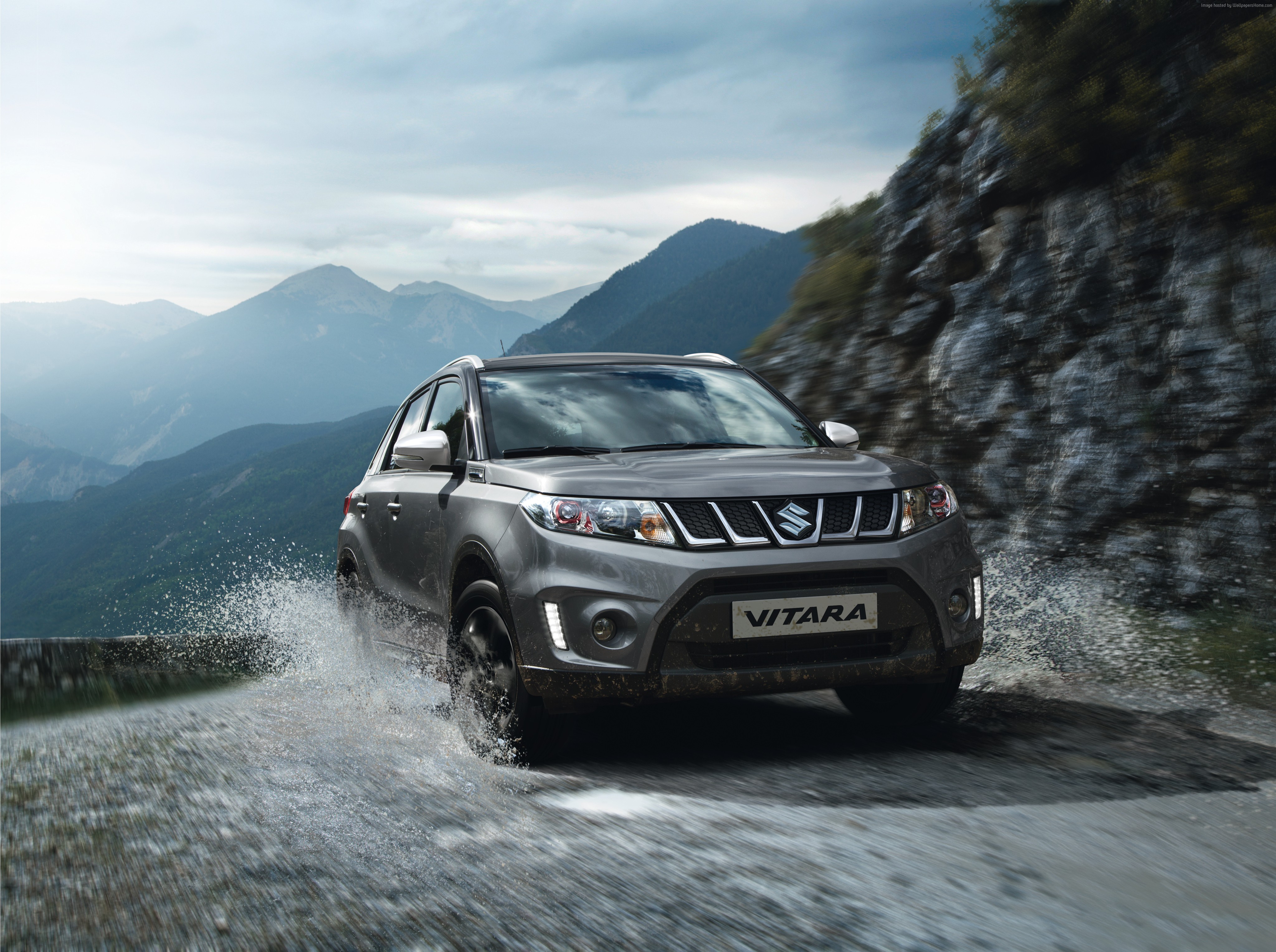 Suzuki Vitara S driving through water in mountains HD Wallpaper
