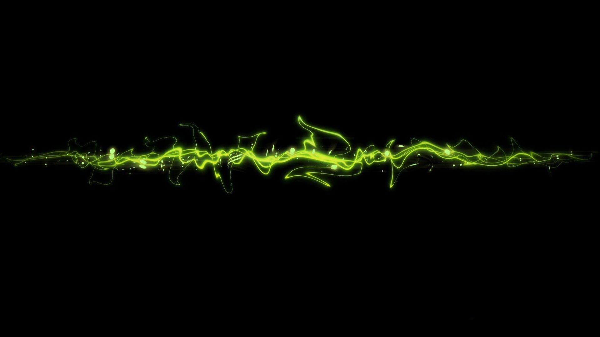 Green glowing energy lines on black background HD Wallpaper