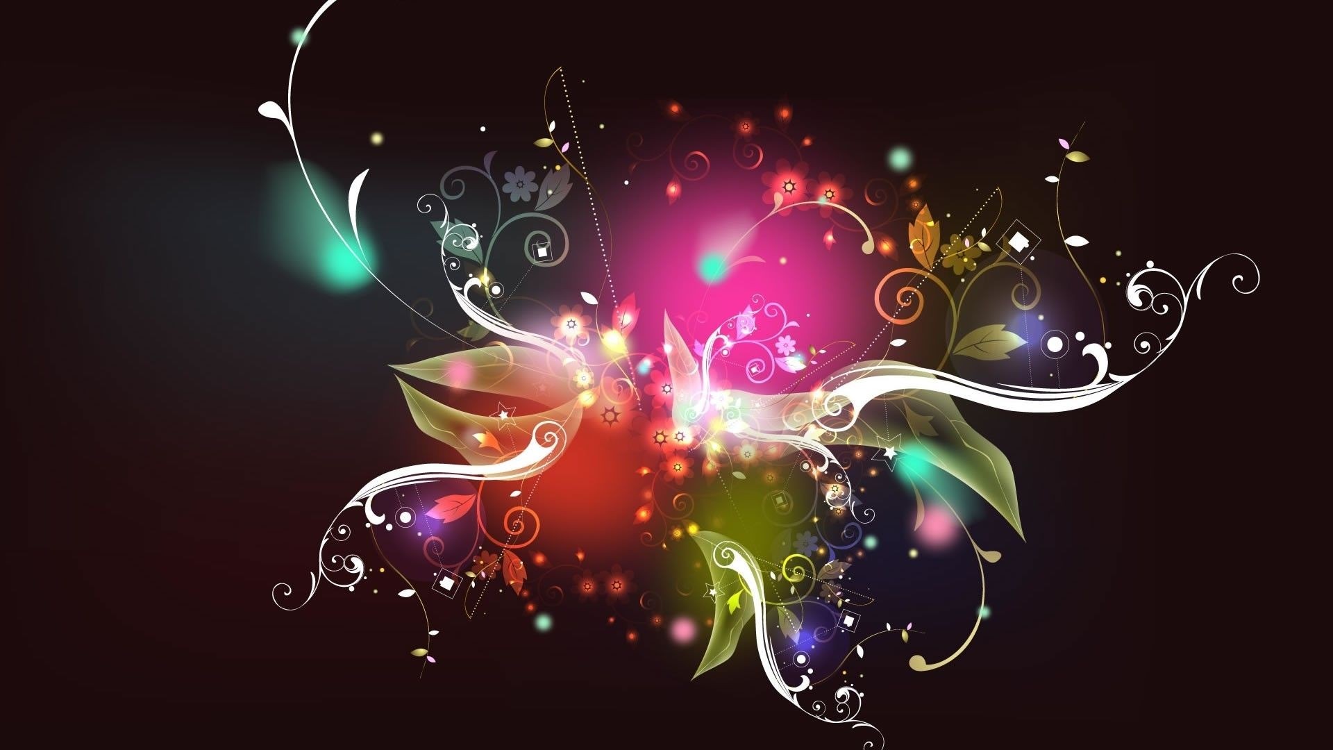 Abstract colorful floral illustration with glowing lights HD Wallpaper