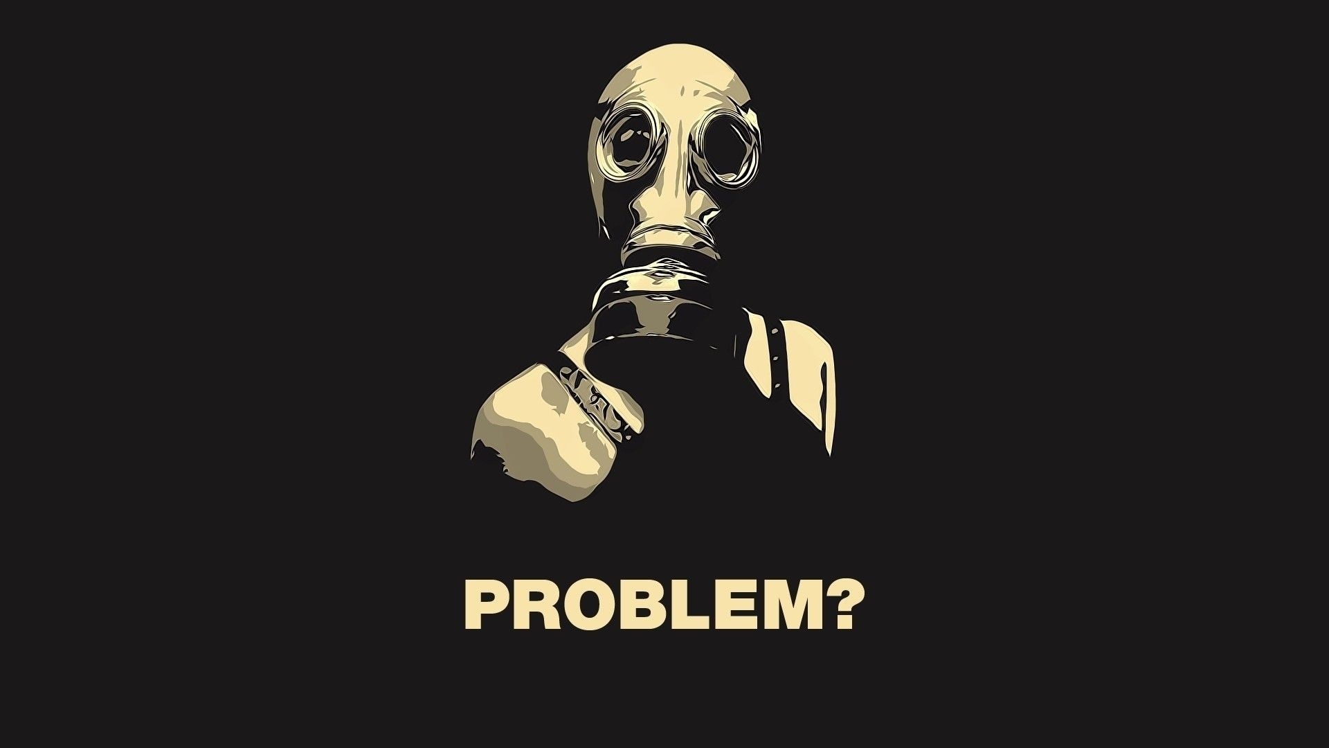 Illustration of a person wearing a gas mask with the word PROBLEM? HD Wallpaper