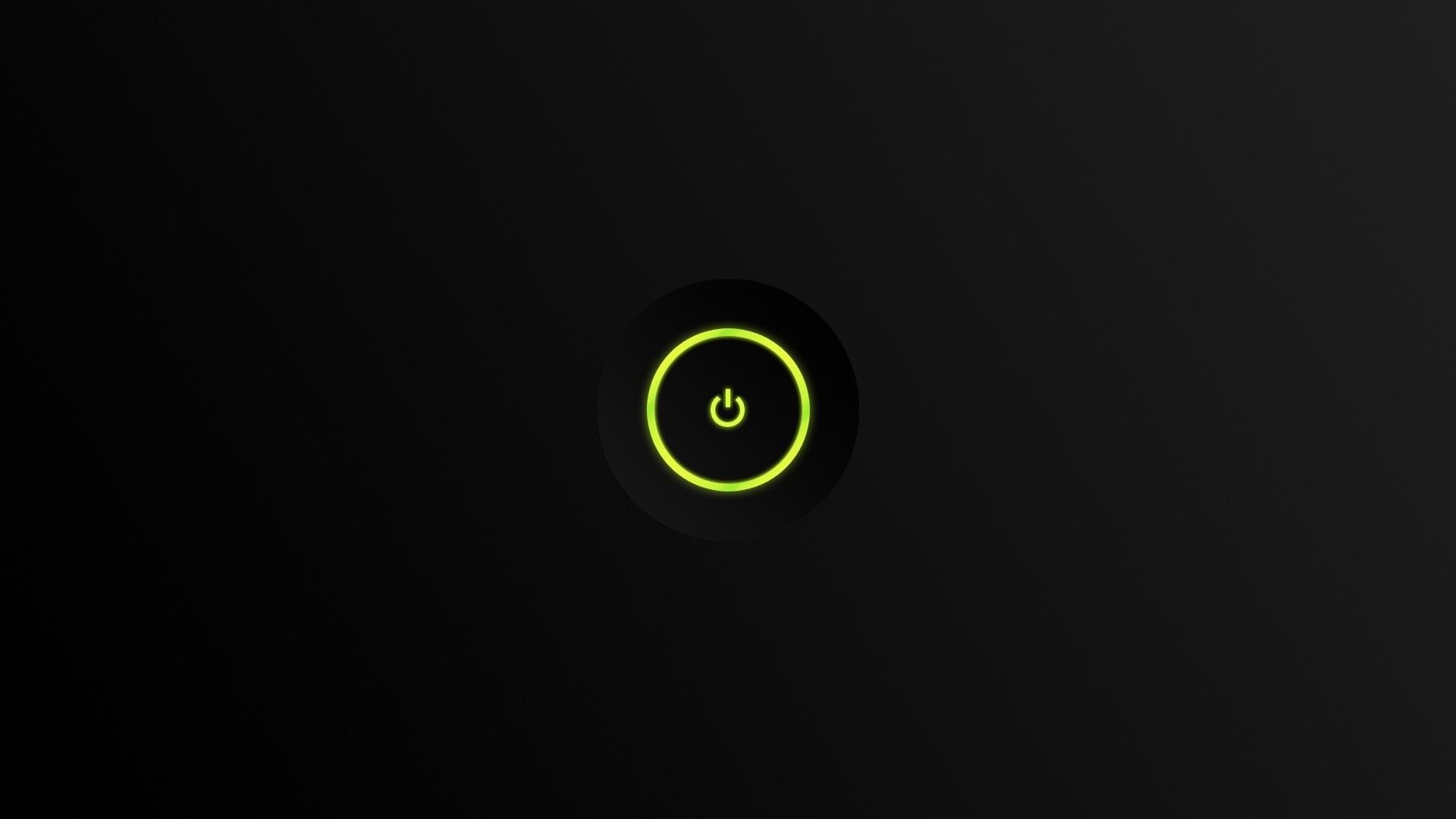 Minimalist black background with green power button logo HD Wallpaper