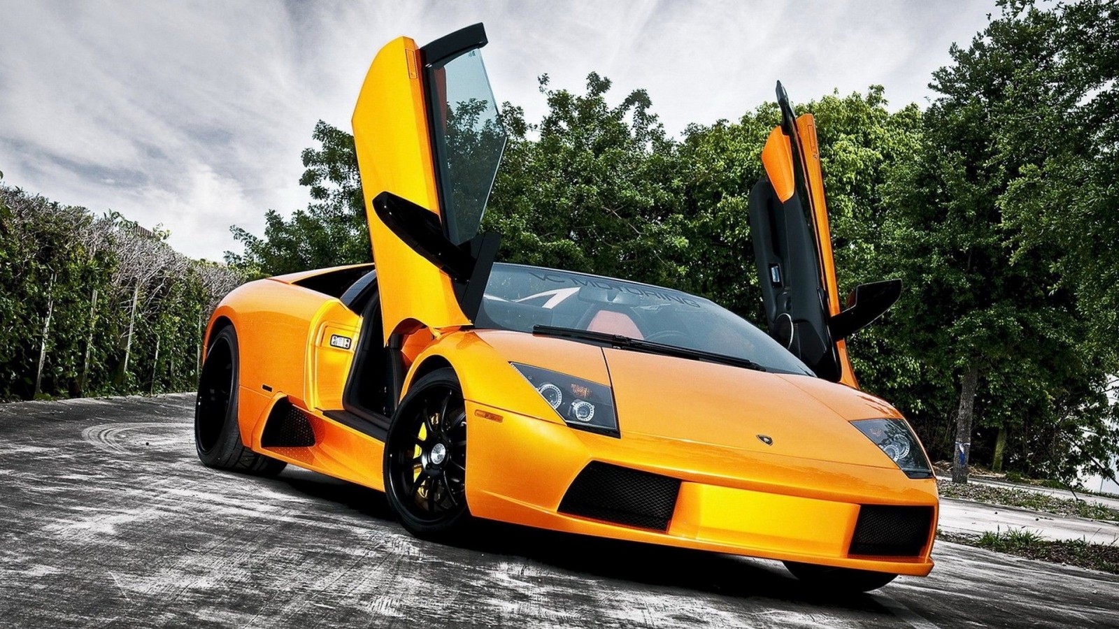 Orange Lamborghini Murcielago with doors open HD Wallpaper