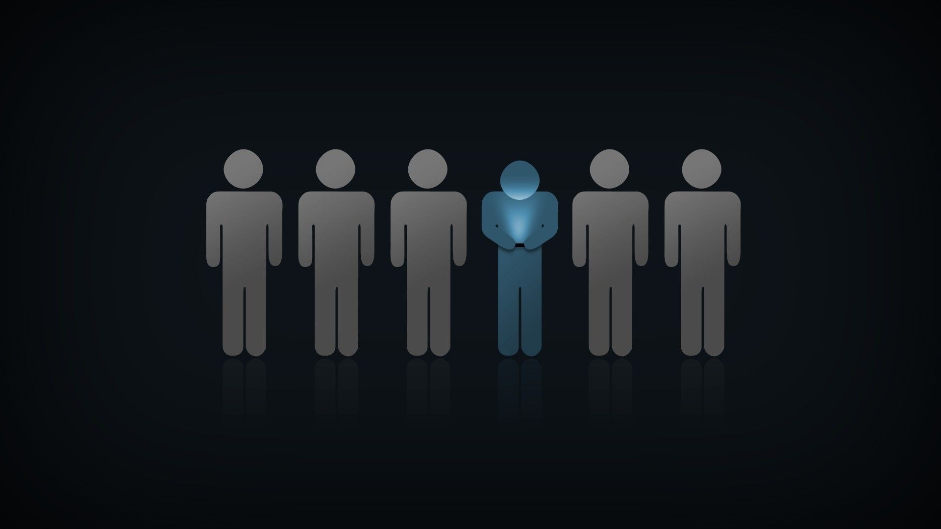 Illustration of a glowing person using a smartphone among others HD Wallpaper