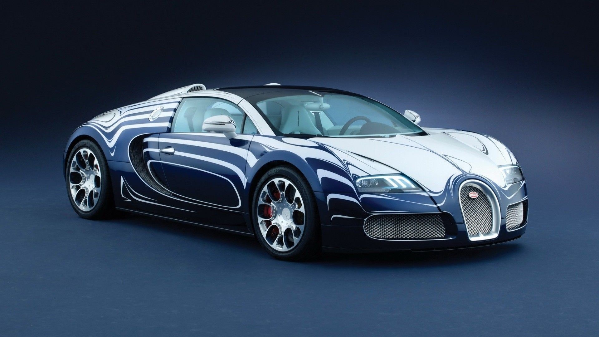 Bugatti Veyron sports car with custom blue and white design HD Wallpaper