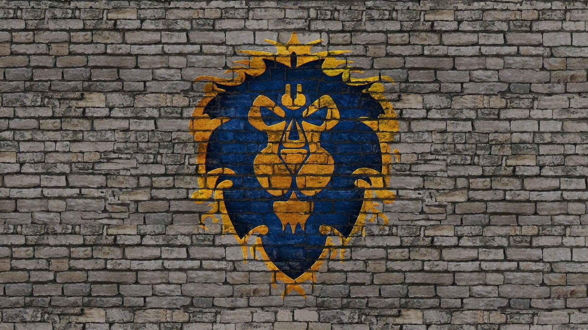 World of Warcraft Alliance logo graffiti on brick wall HD Wallpaper