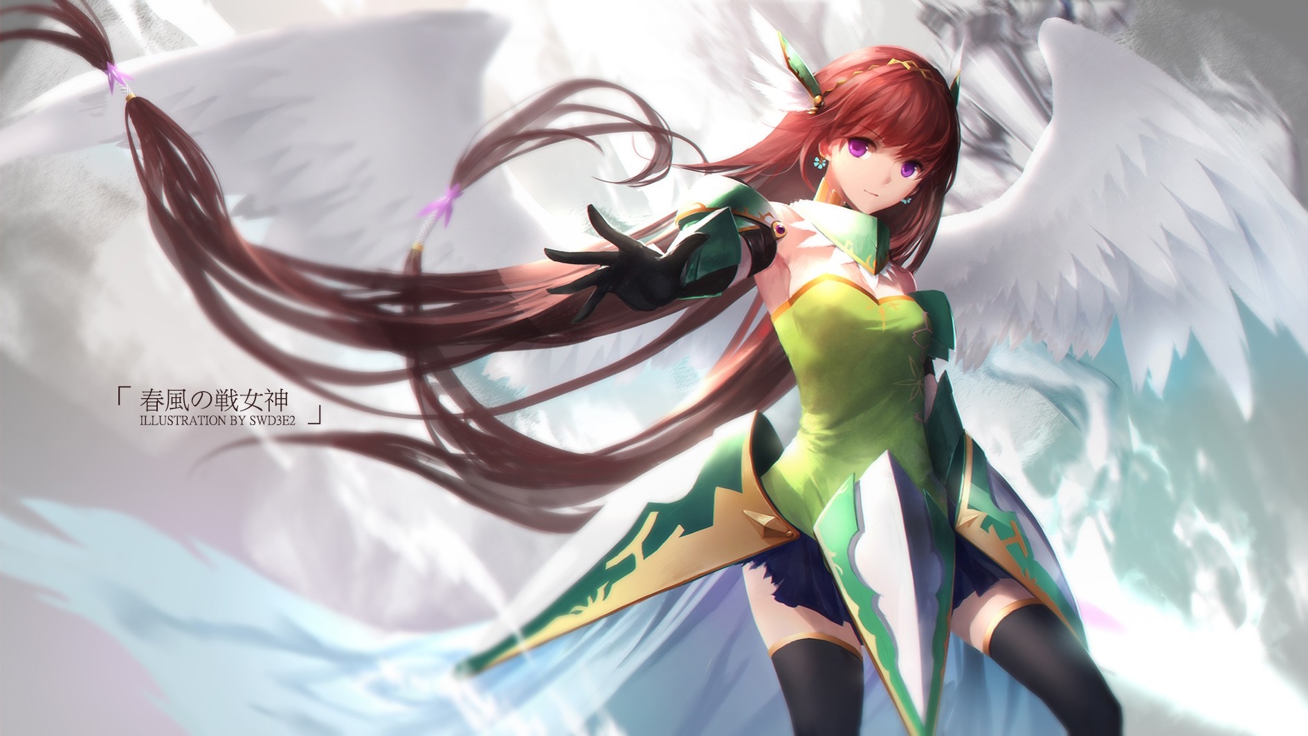Anime girl with wings and green outfit HD Wallpaper