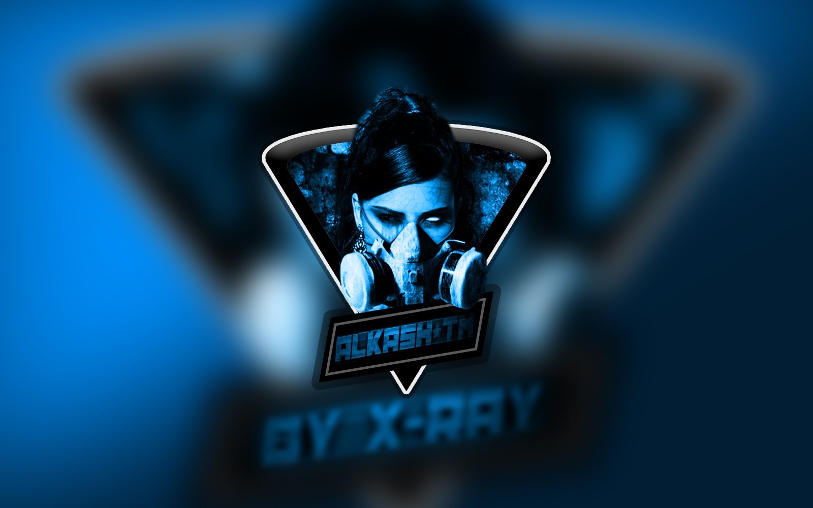 Alkash TM and GYX-RAY logo with woman in gas mask HD Wallpaper