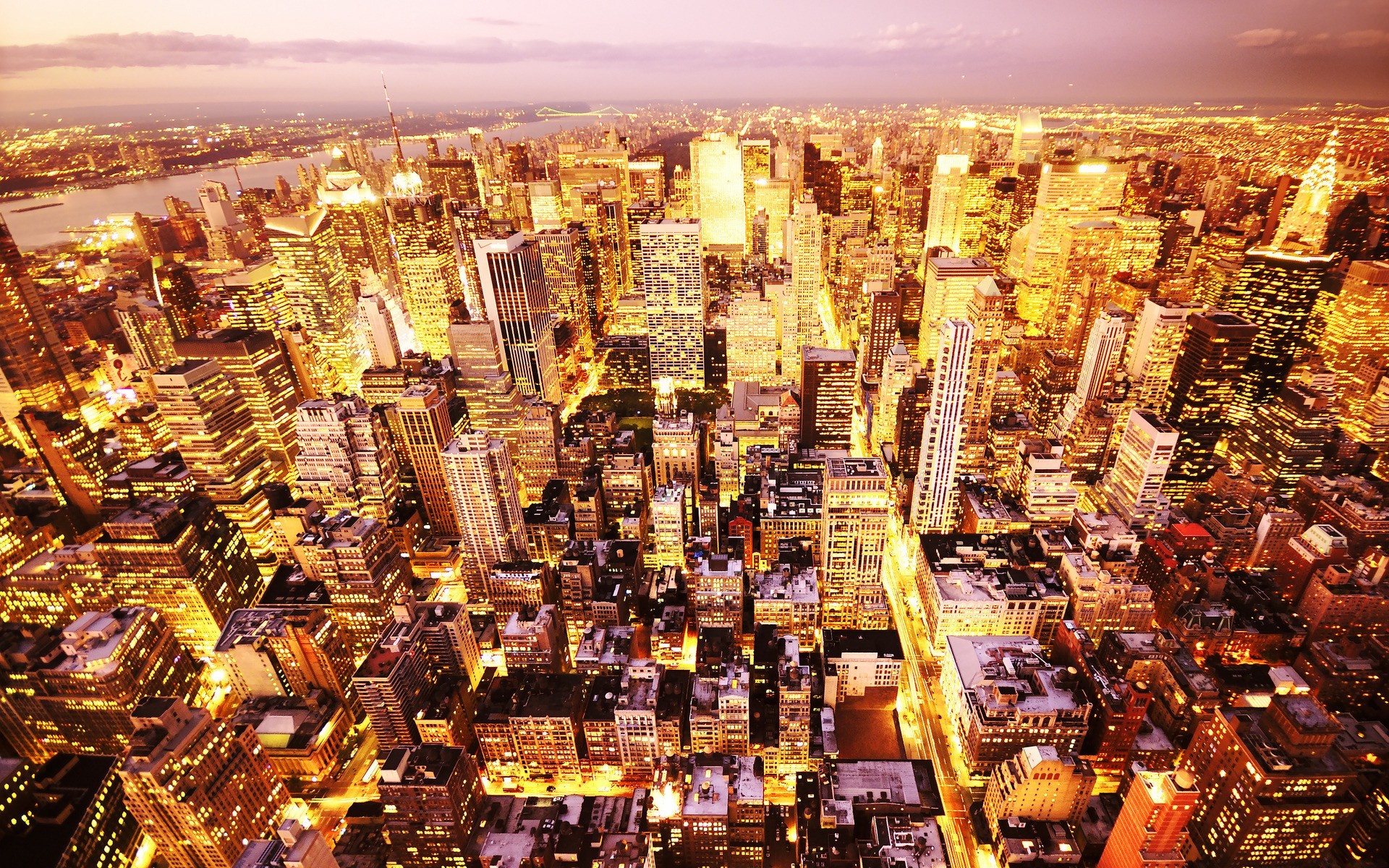 New York City skyline at night HD Wallpaper