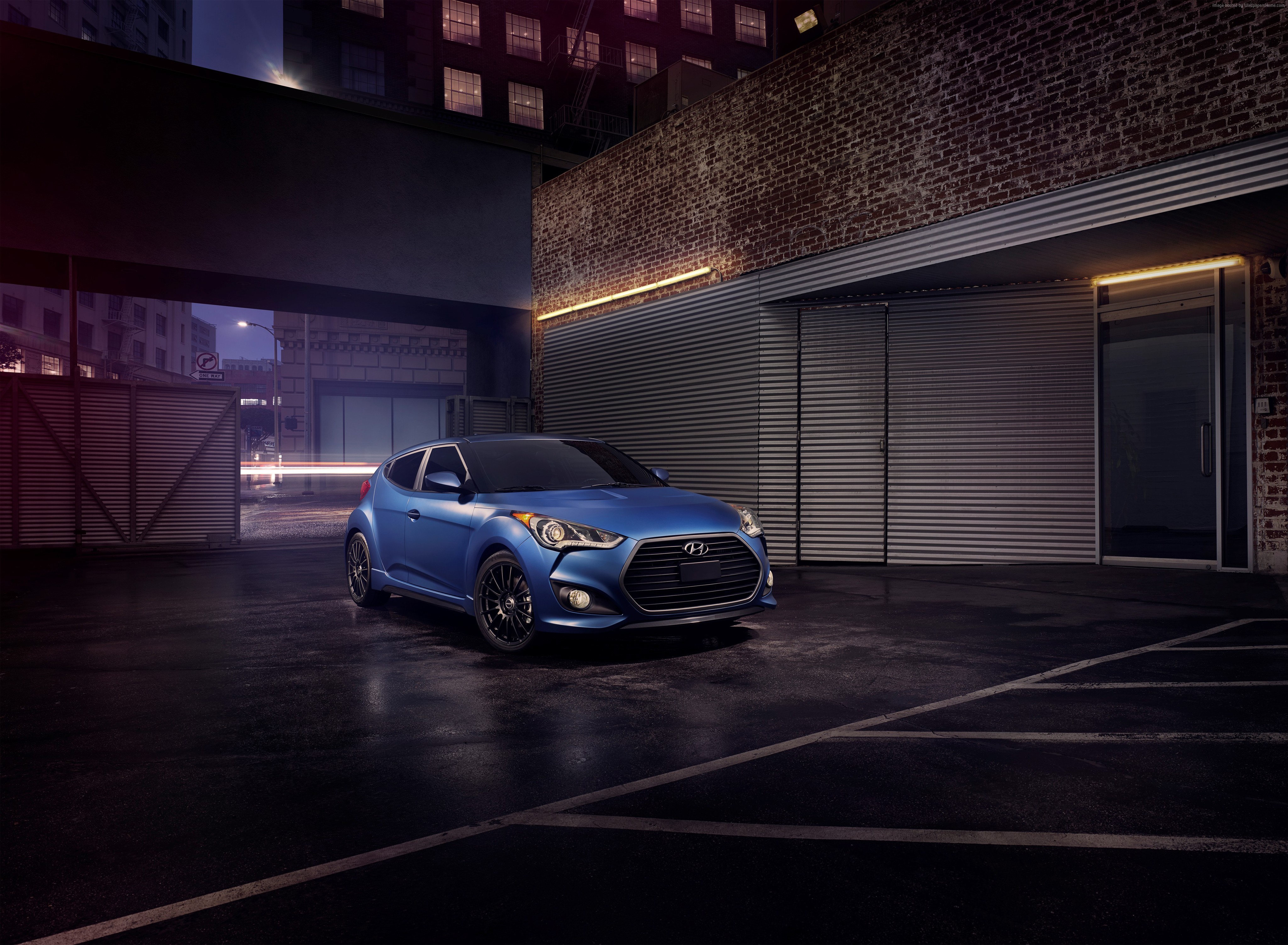 Blue Hyundai Veloster Rally Edition in Urban Setting HD Wallpaper