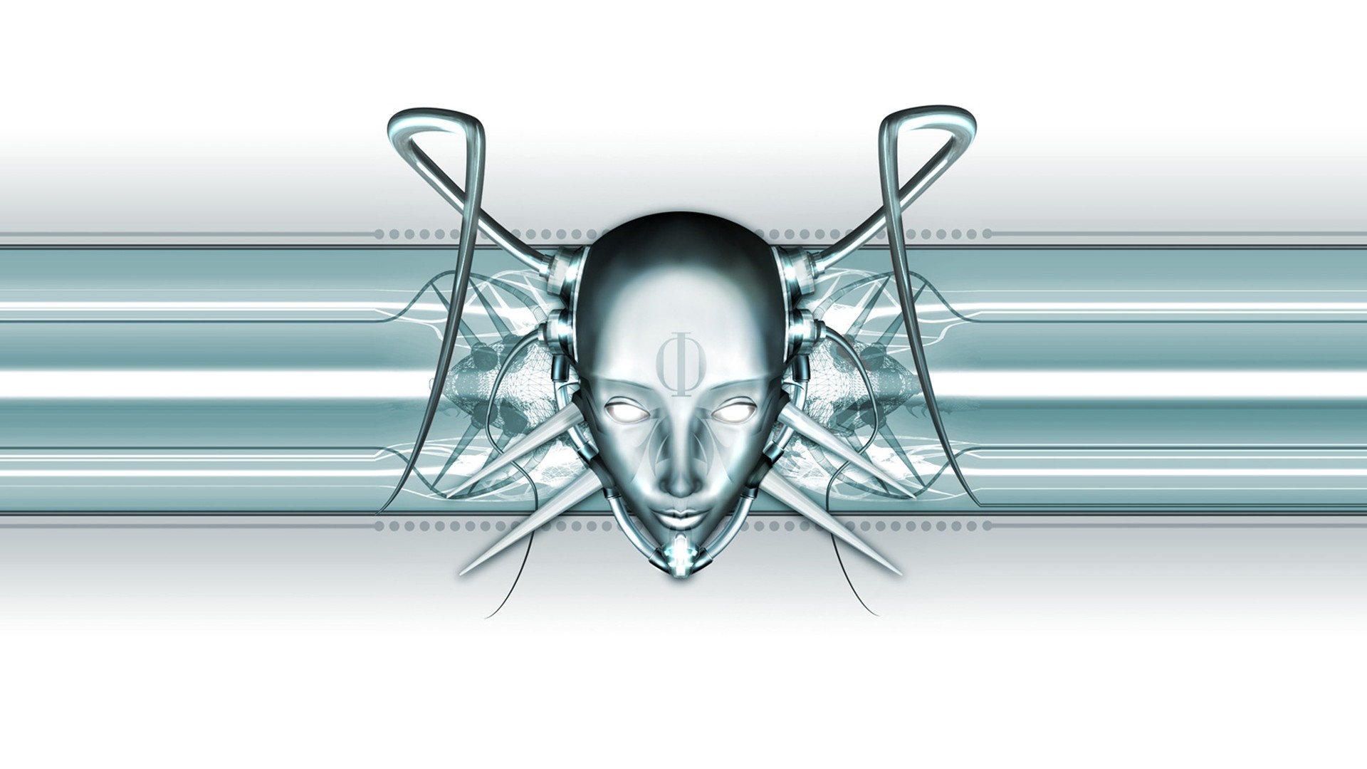 Digital art of a robotic face with wings HD Wallpaper