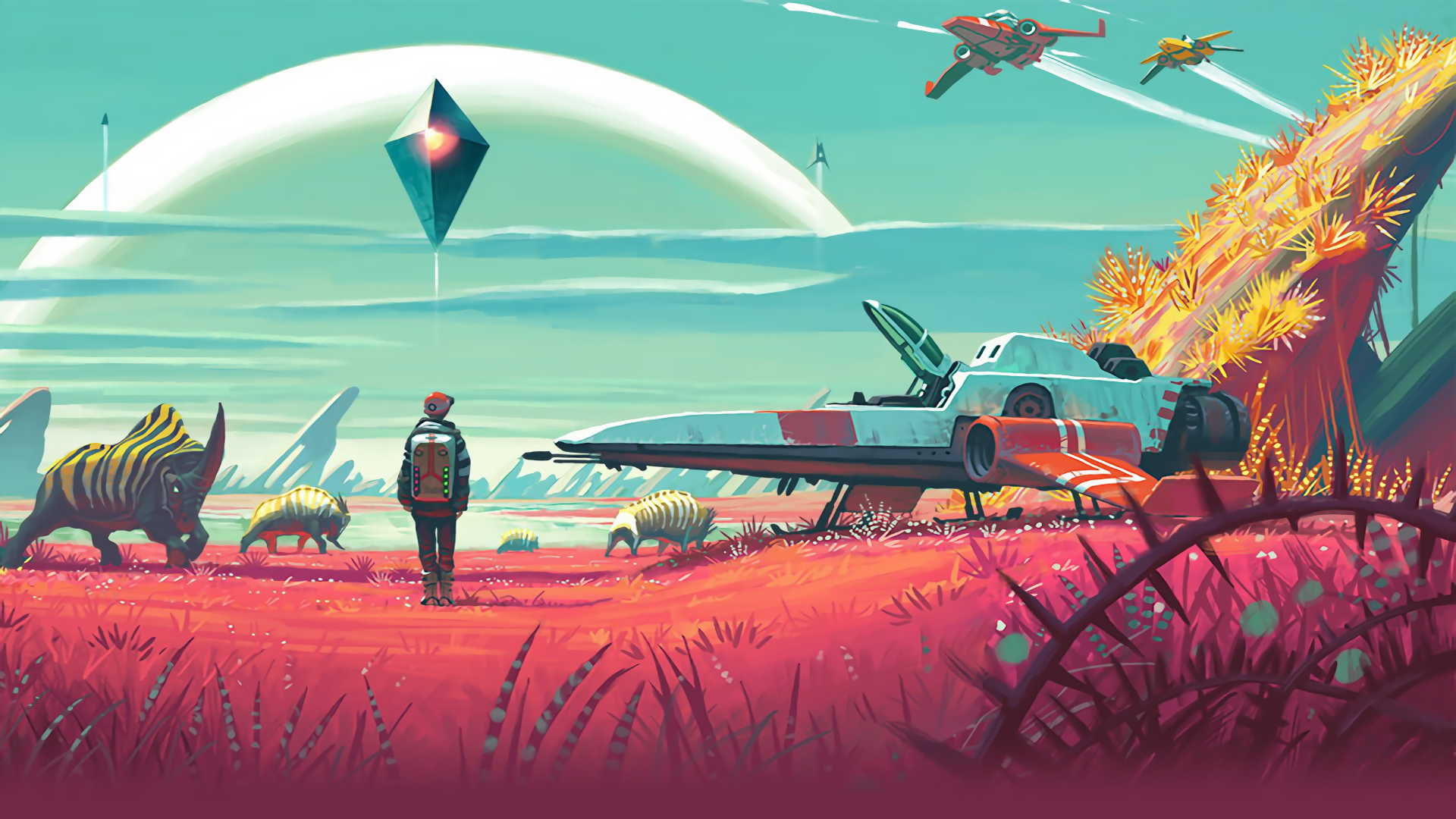 No Man's Sky illustration by Simon Stalenhag HD Wallpaper