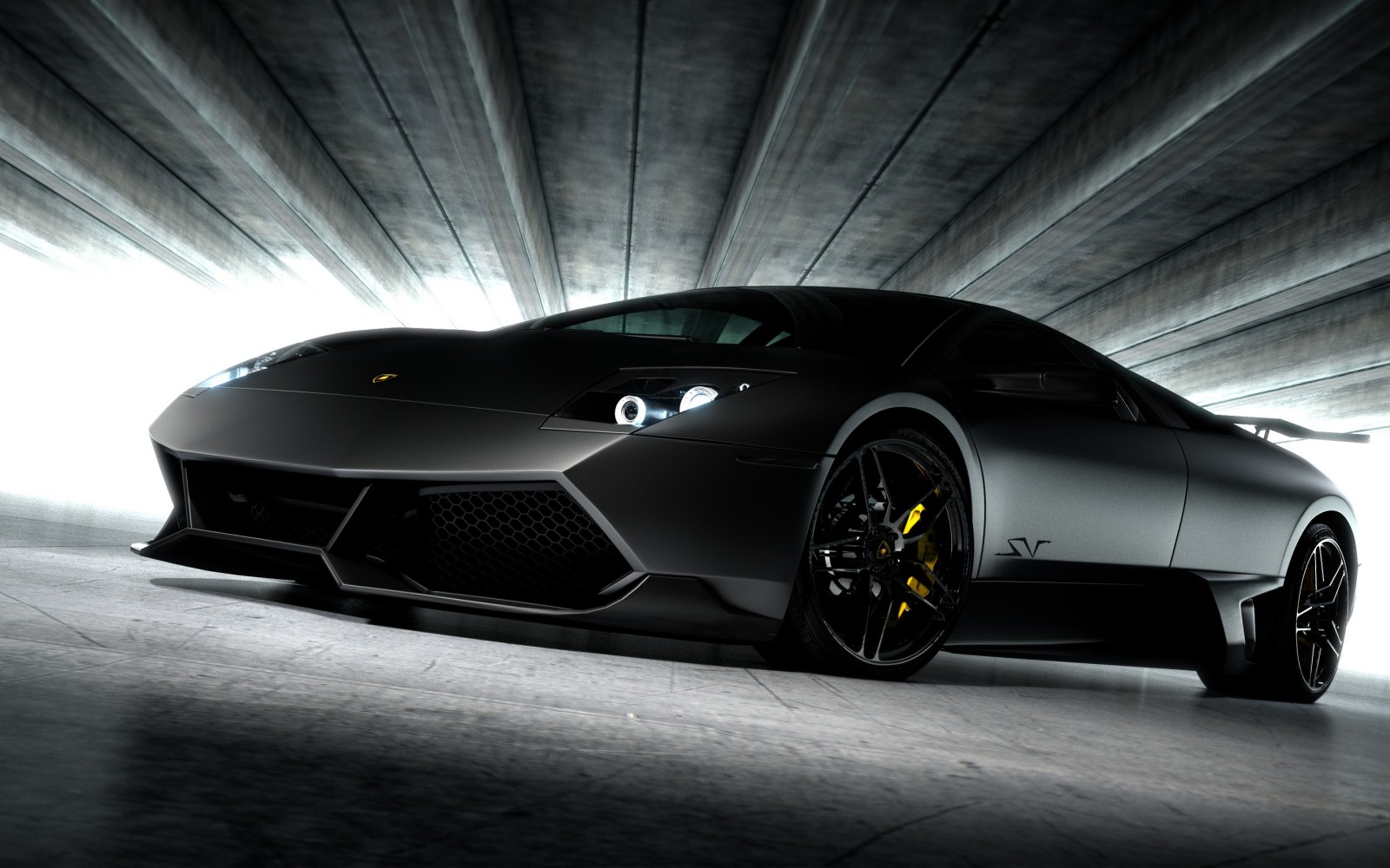 Black Lamborghini Aventador SV in a tunnel HD Wallpaper