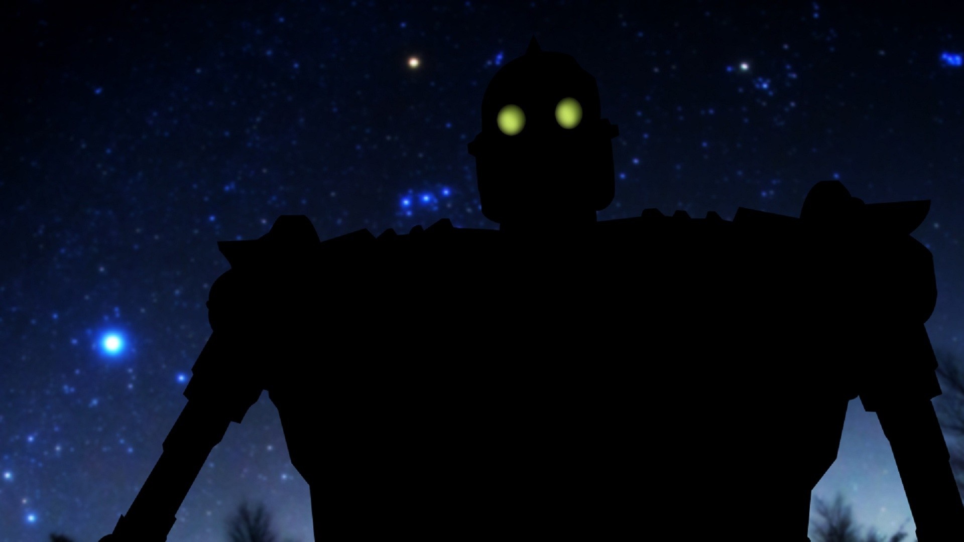 The Iron Giant silhouette against a starry night sky HD Wallpaper