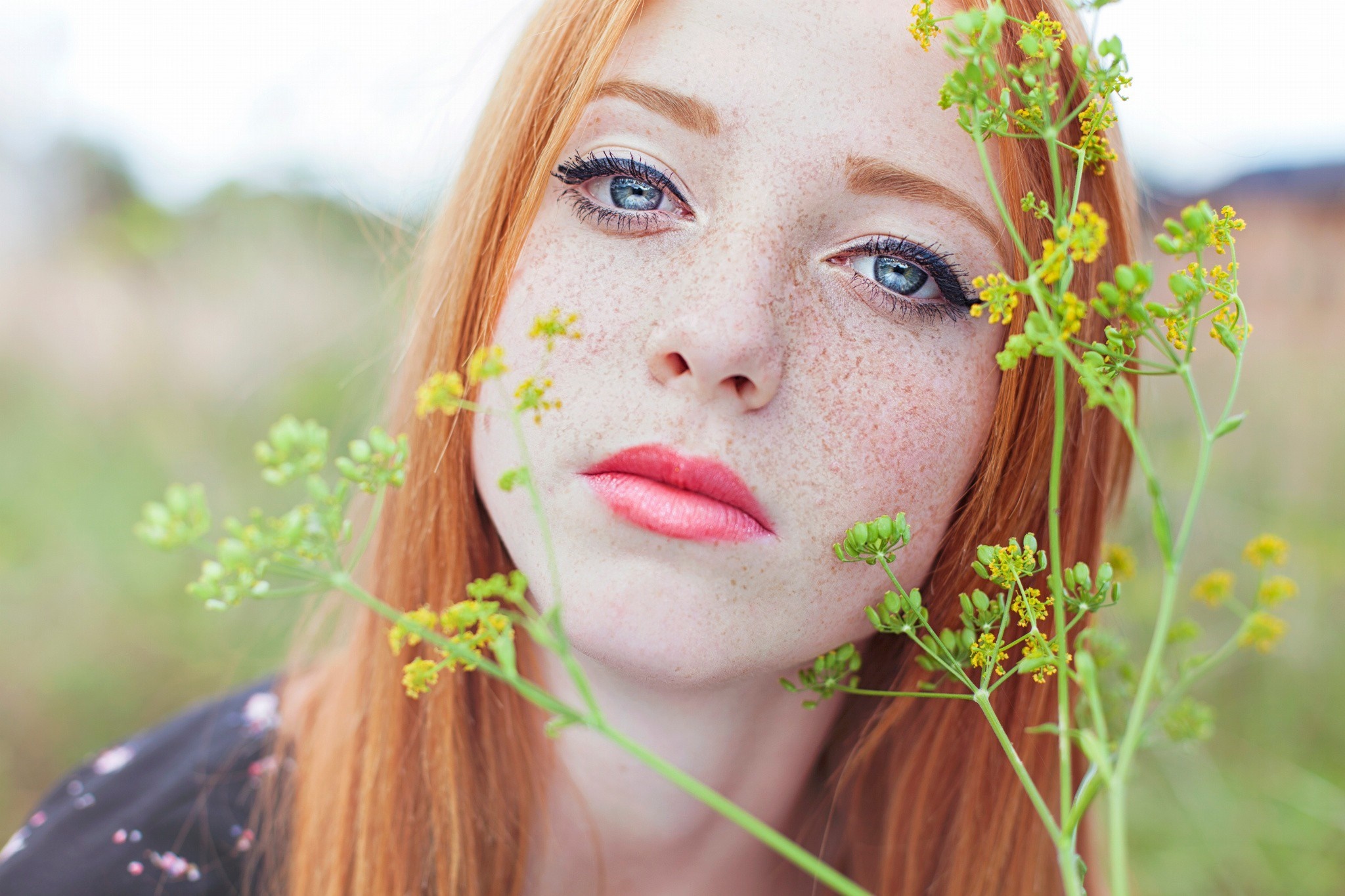 Close-up portrait of a young redhead woman with freckles HD Wallpaper