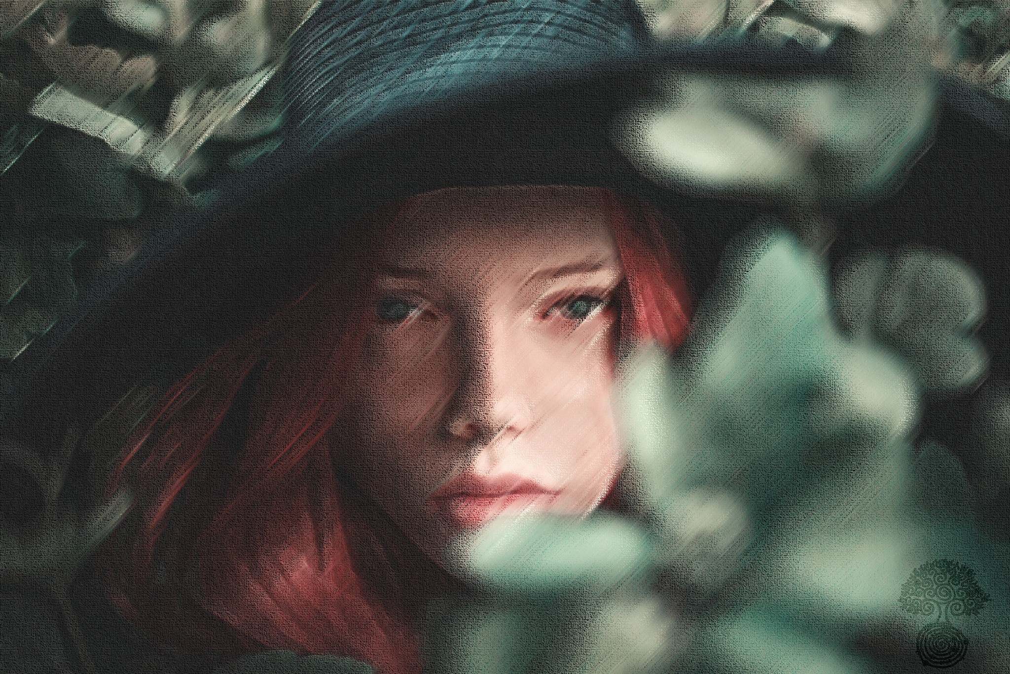 Portrait of a woman with red hair wearing a hat HD Wallpaper