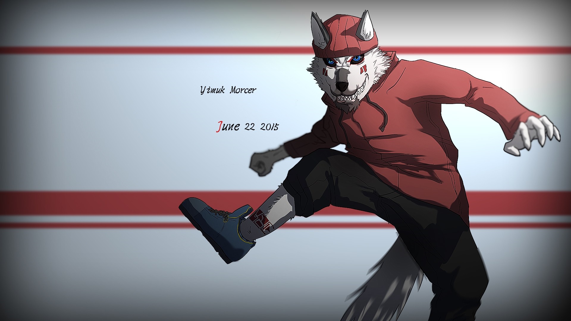 Furry character in red hoodie and cap HD Wallpaper