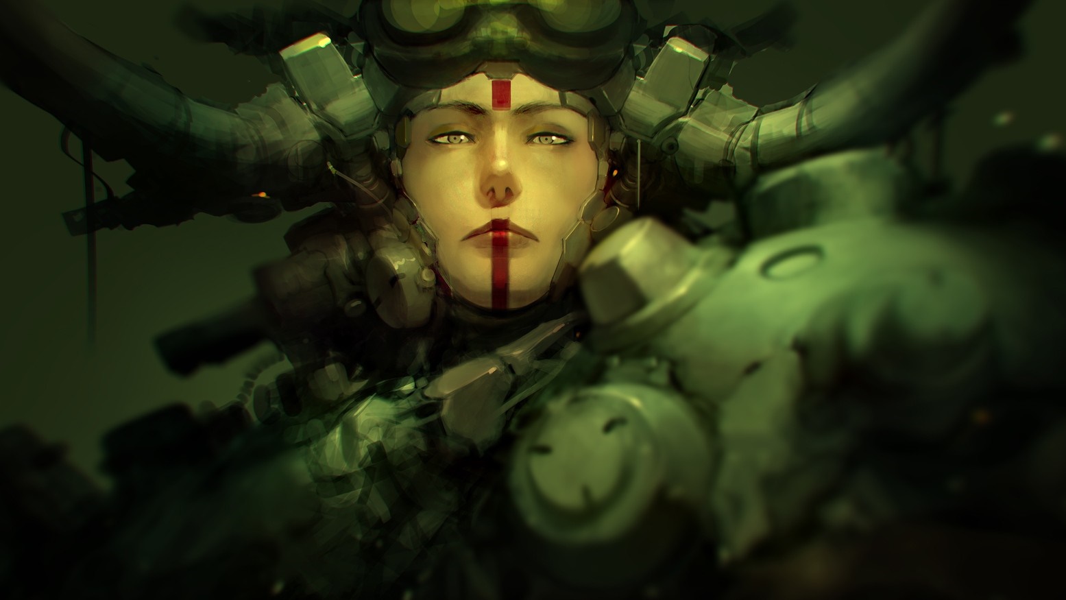 Futuristic soldier with red markings on face HD Wallpaper