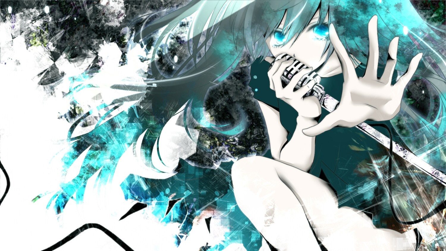 Anime girl singing into a microphone with abstract background HD Wallpaper