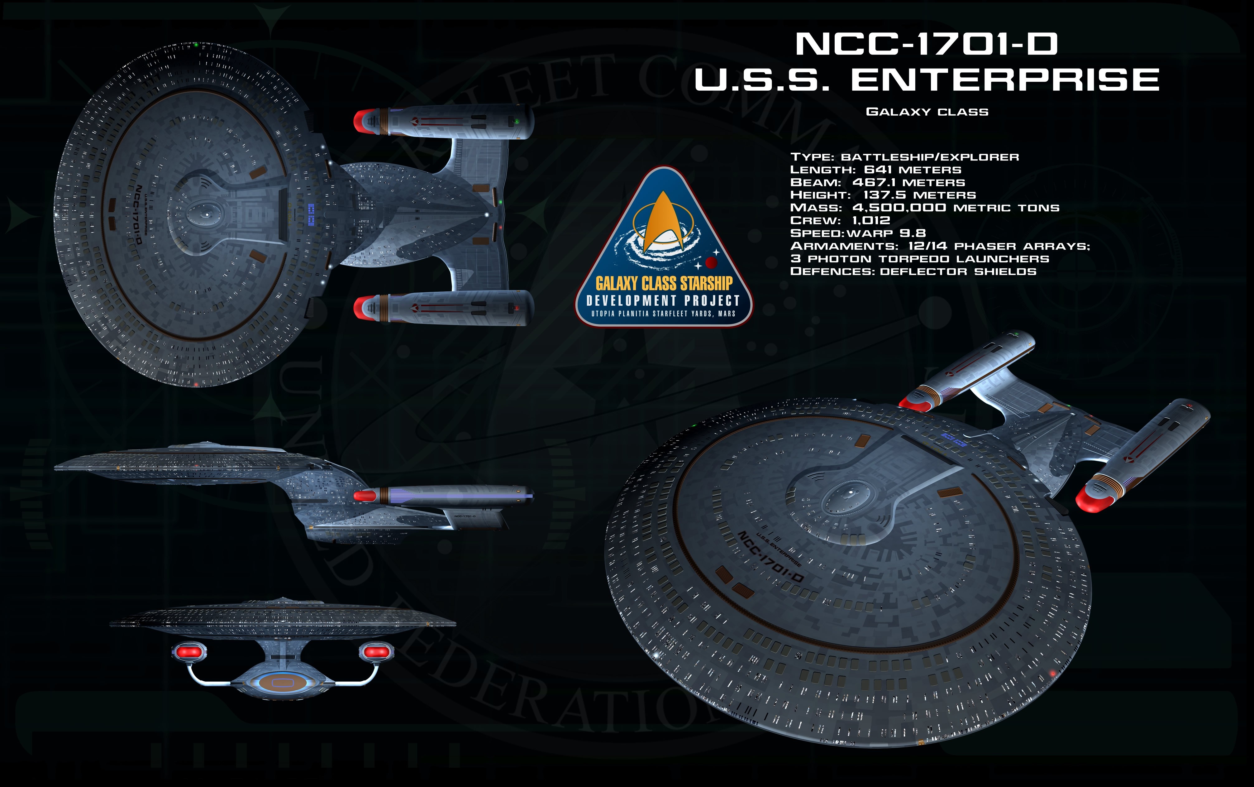 U.S.S. Enterprise NCC-1701-D Galaxy Class Starship HD Wallpaper
