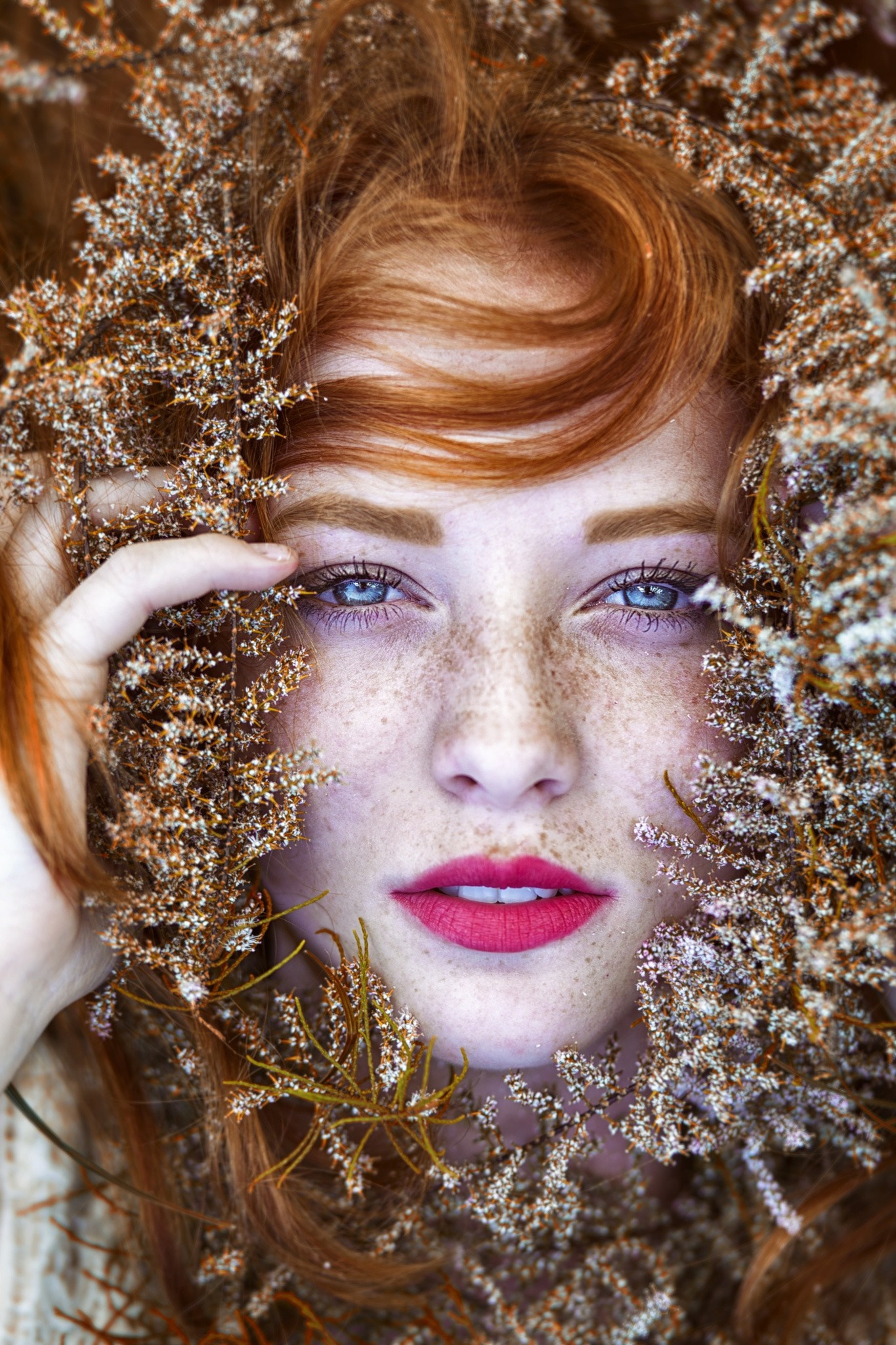Close up portrait of a redhead woman with freckles HD Wallpaper