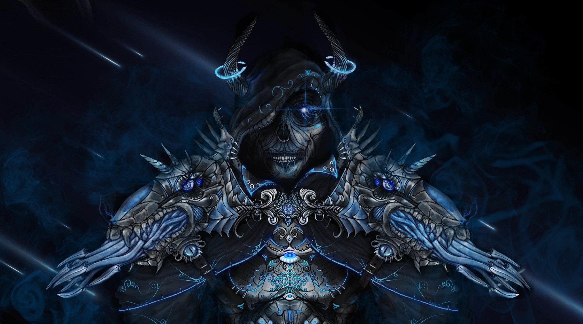 Fantasy art of a skeletal warrior with ornate armor HD Wallpaper