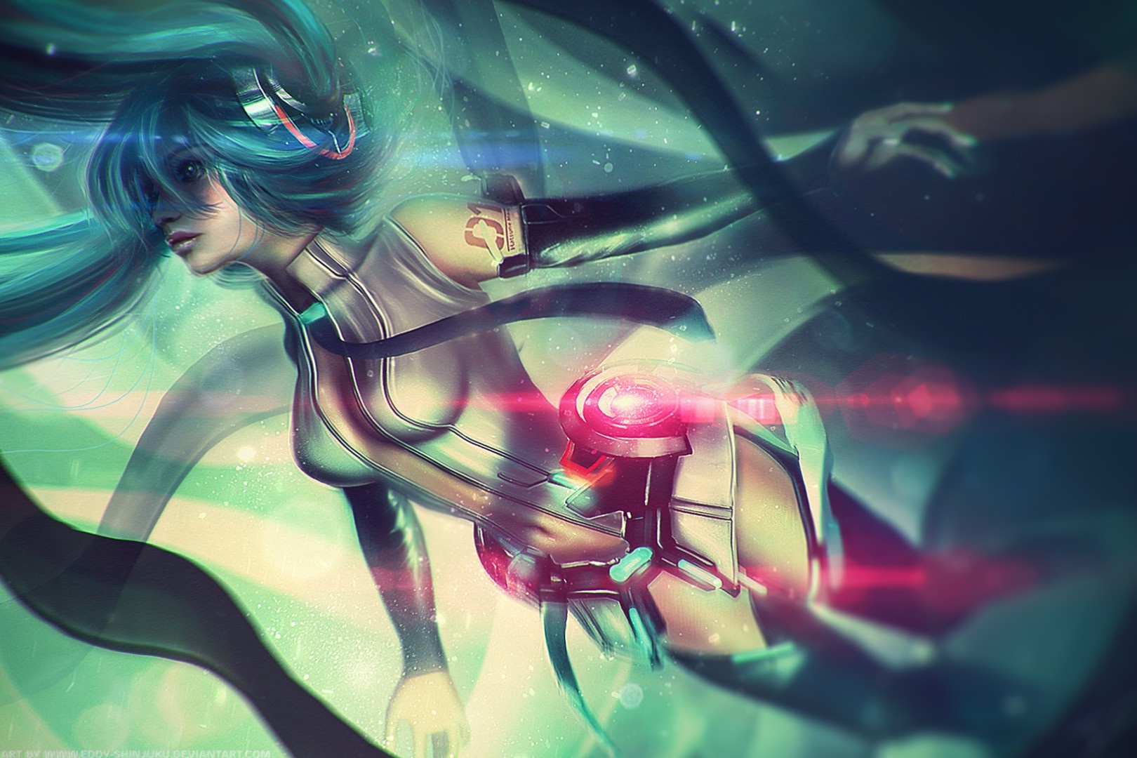 Hatsune Miku from Vocaloid underwater illustration HD Wallpaper