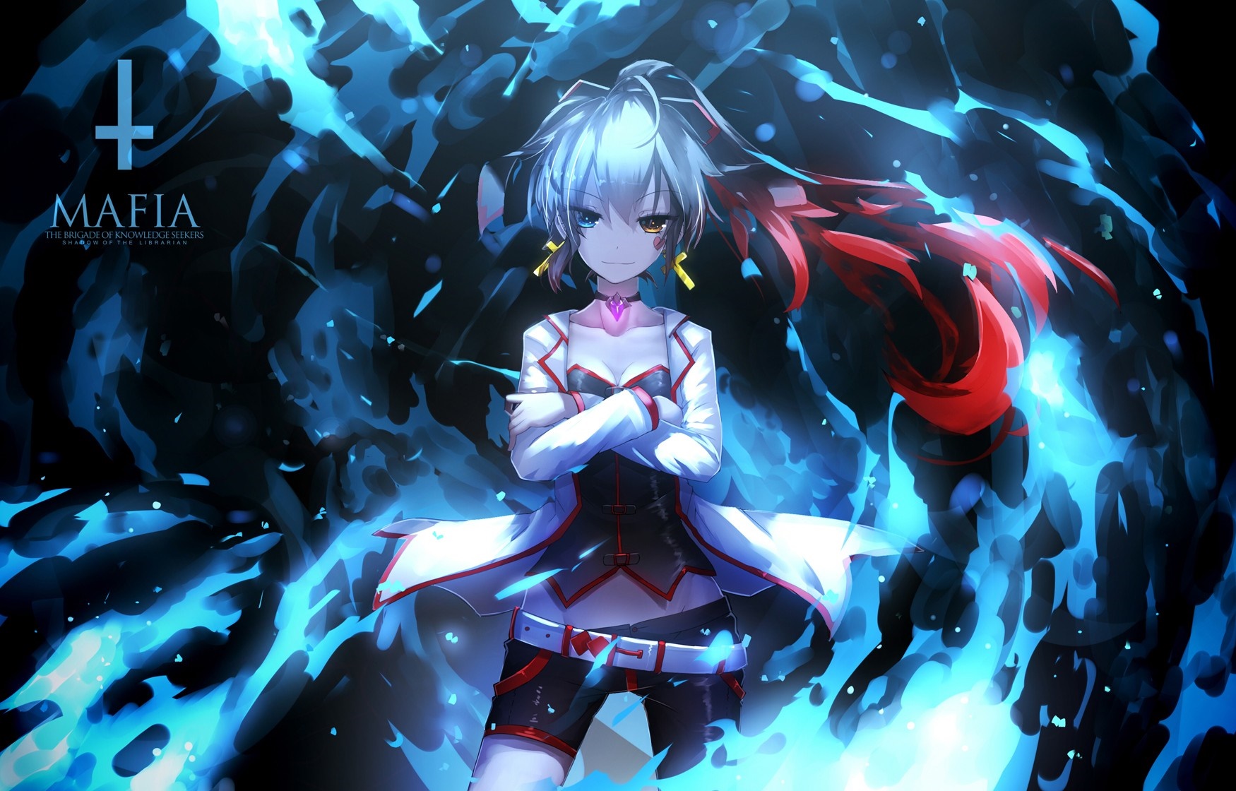 Anime Girl with Heterochromia and Blue Energy Aura HD Wallpaper