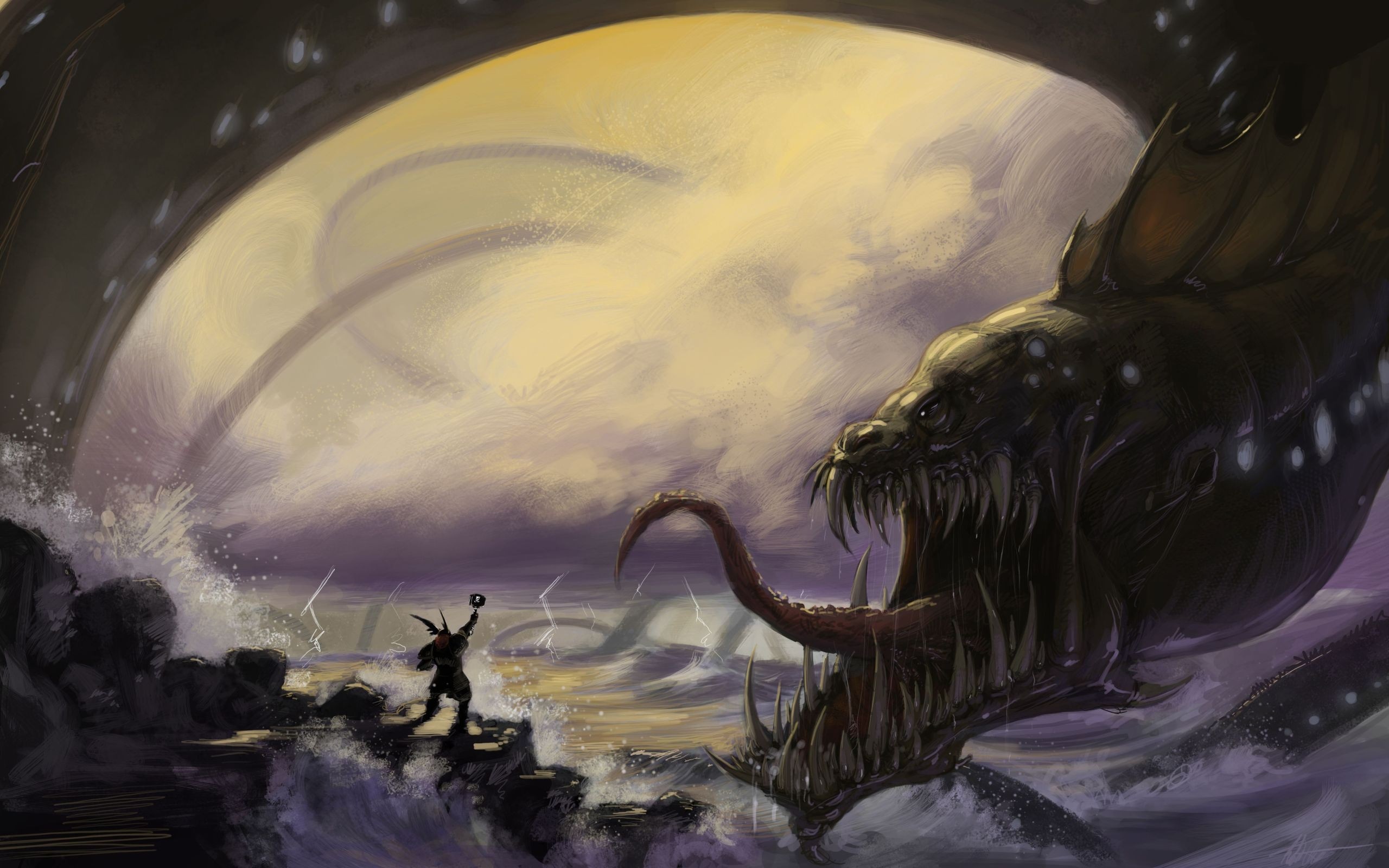 Thor fighting Jörmungandr, the Midgard Serpent HD Wallpaper