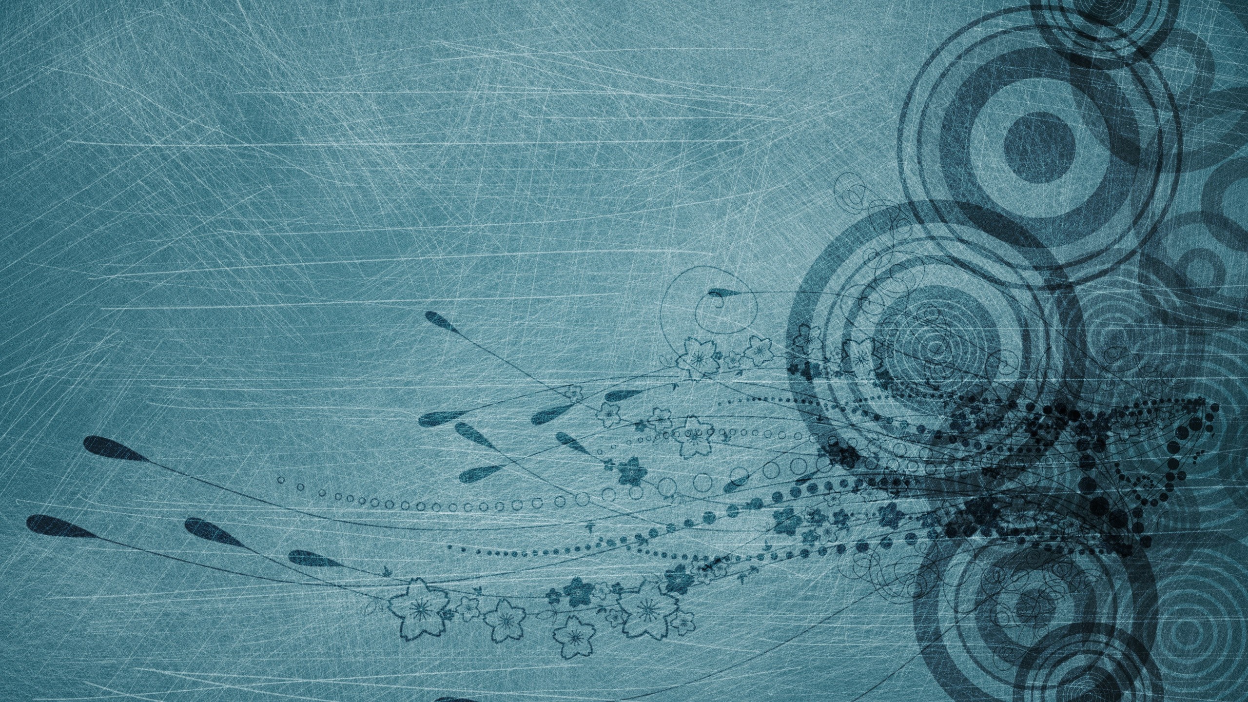 Abstract blue grunge pattern with circles and floral elements HD Wallpaper