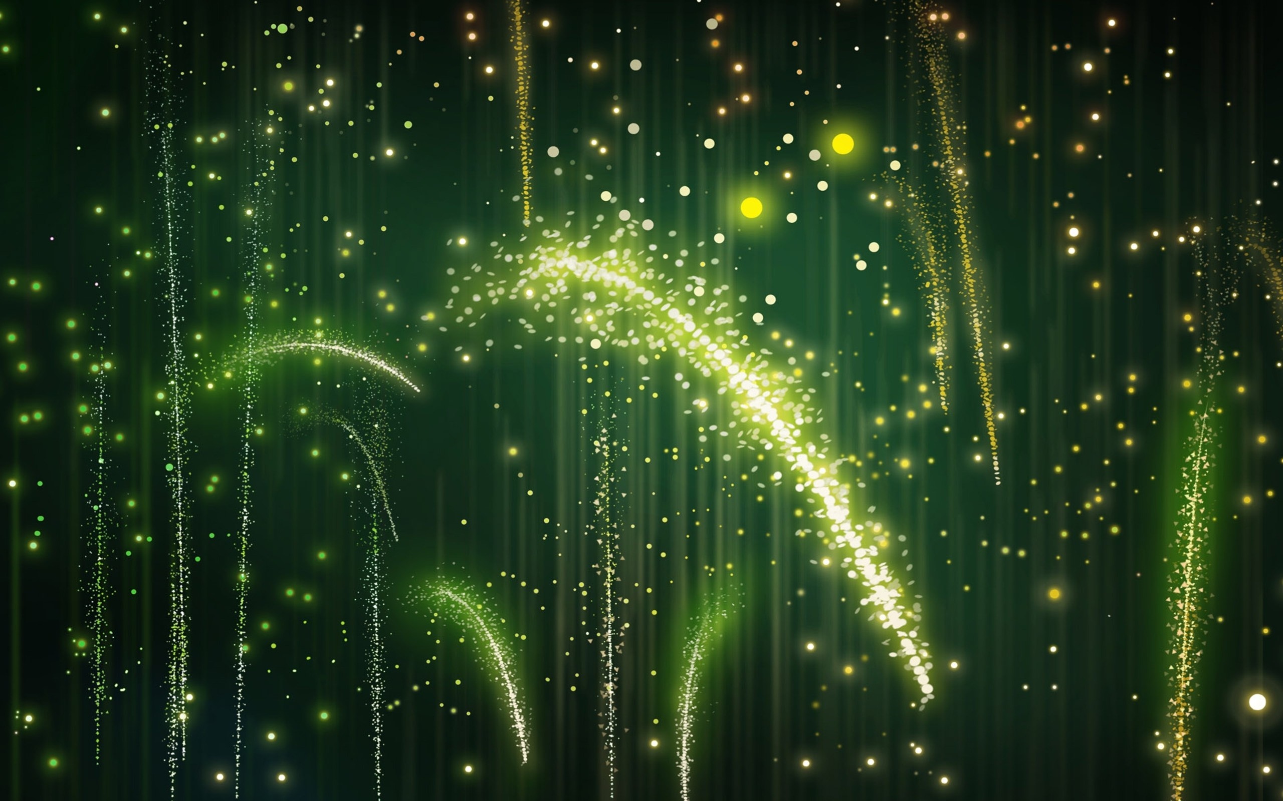 Abstract green fireworks with glowing particles HD Wallpaper