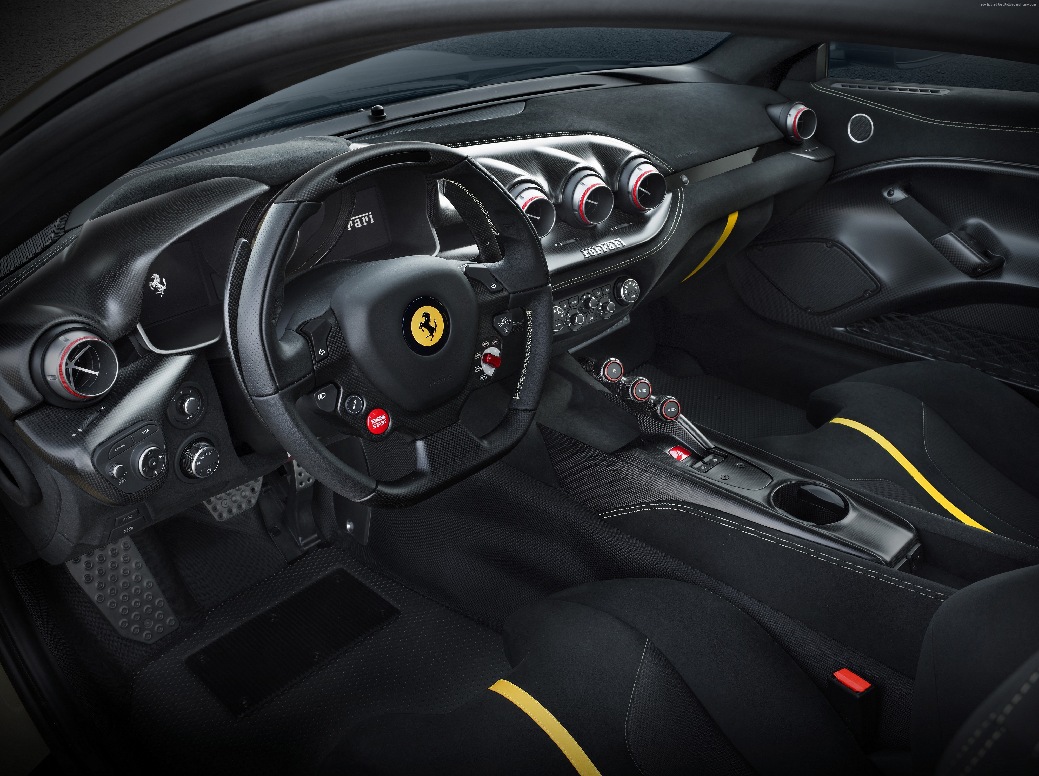 Ferrari Interior with Yellow Accents HD Wallpaper