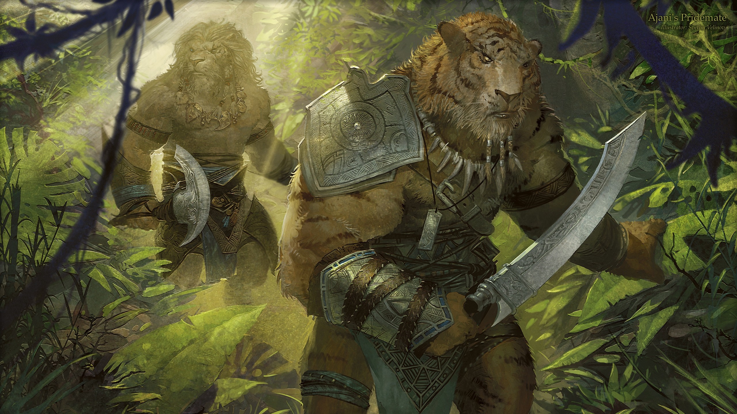 Two anthropomorphic warriors in a jungle HD Wallpaper