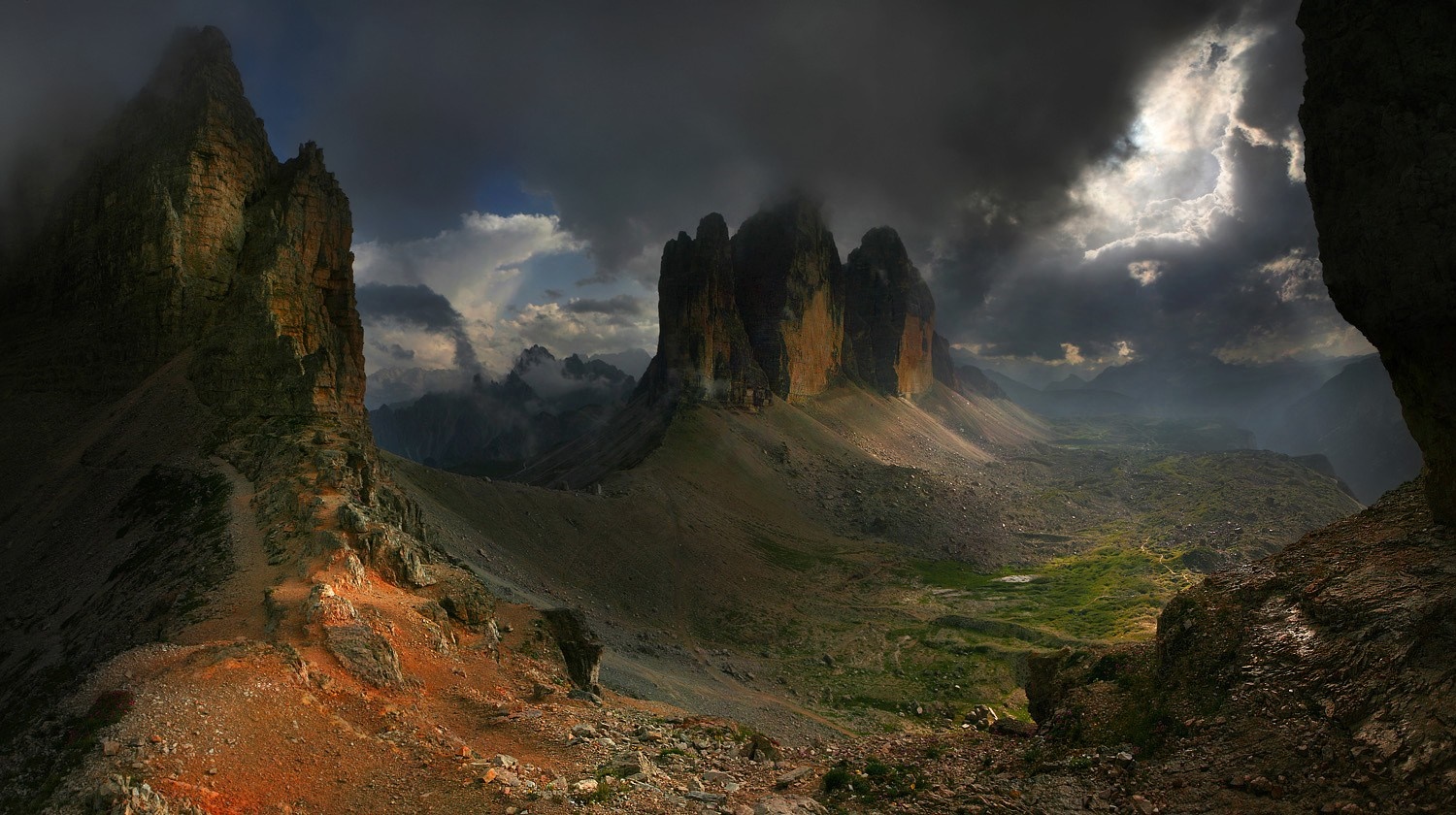 Dark Atmospheric Dolomites Mountain Landscape HD Wallpaper