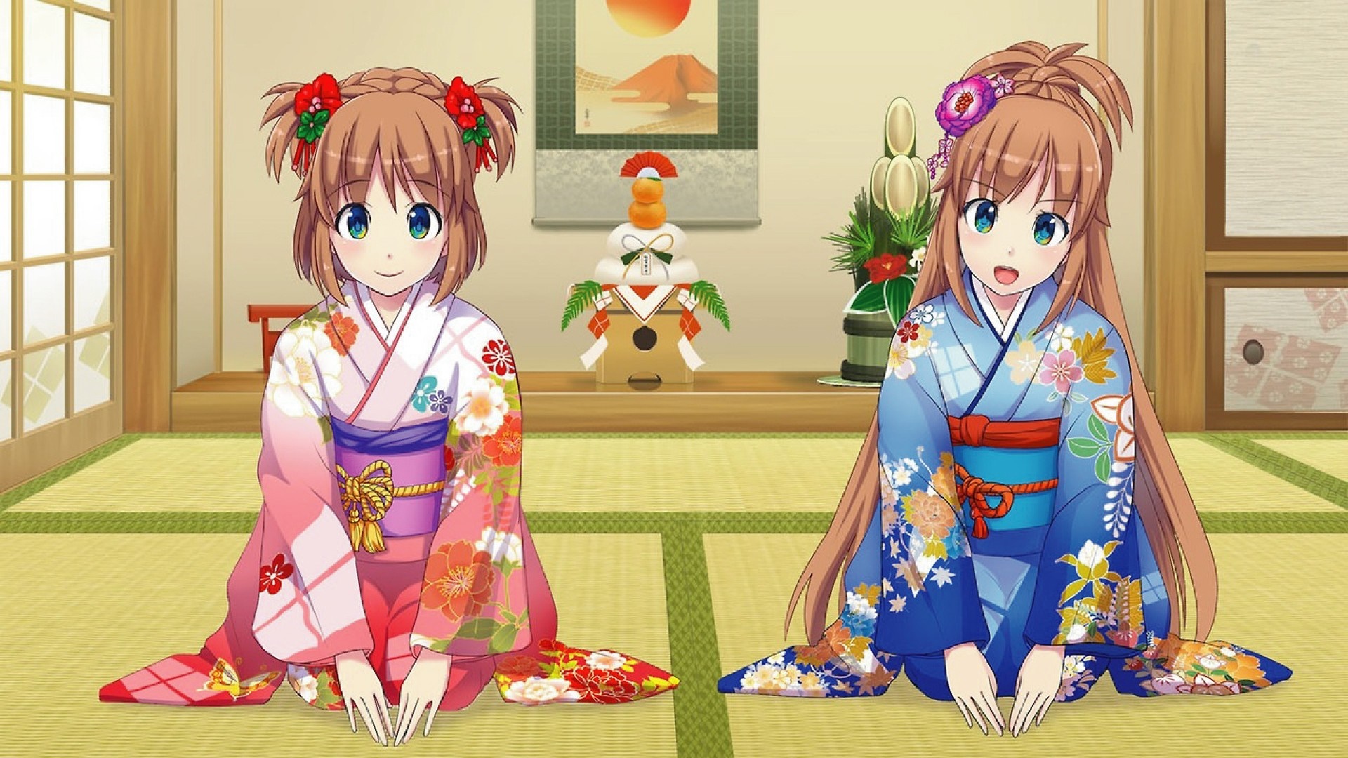 Madobe Ai and Madobe Yuu in Kimonos HD Wallpaper