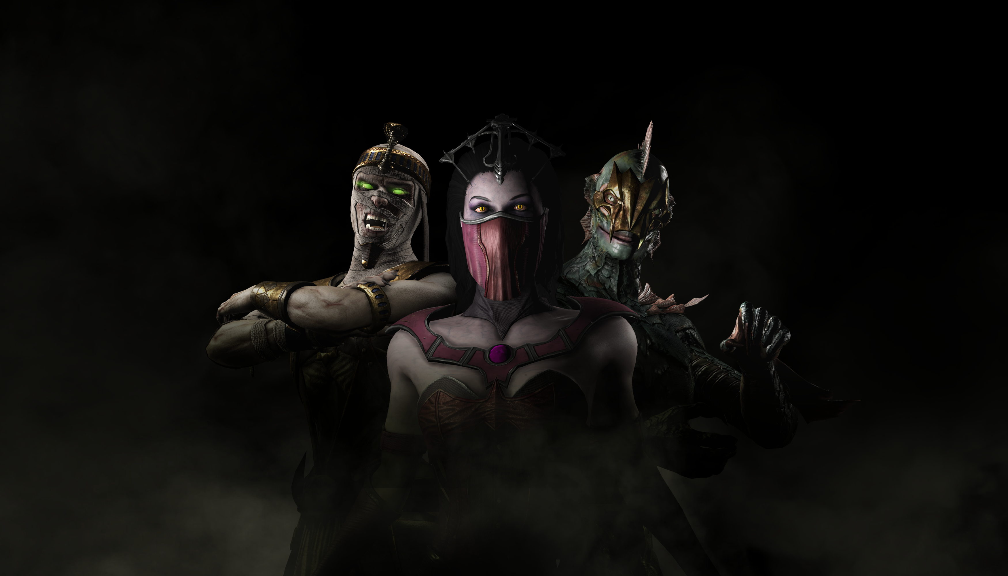 Mortal Kombat X characters: Scorpion, Mileena, and Reptile HD Wallpaper