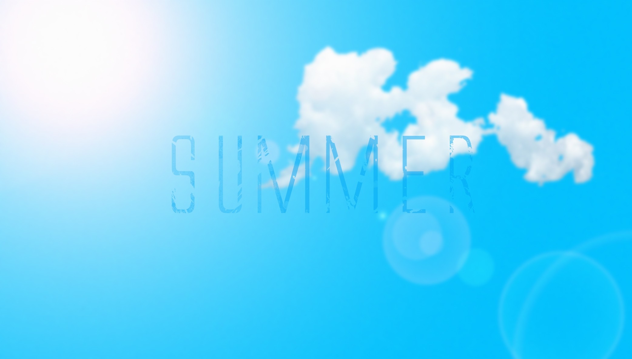 Summer text on a blue sky with clouds HD Wallpaper