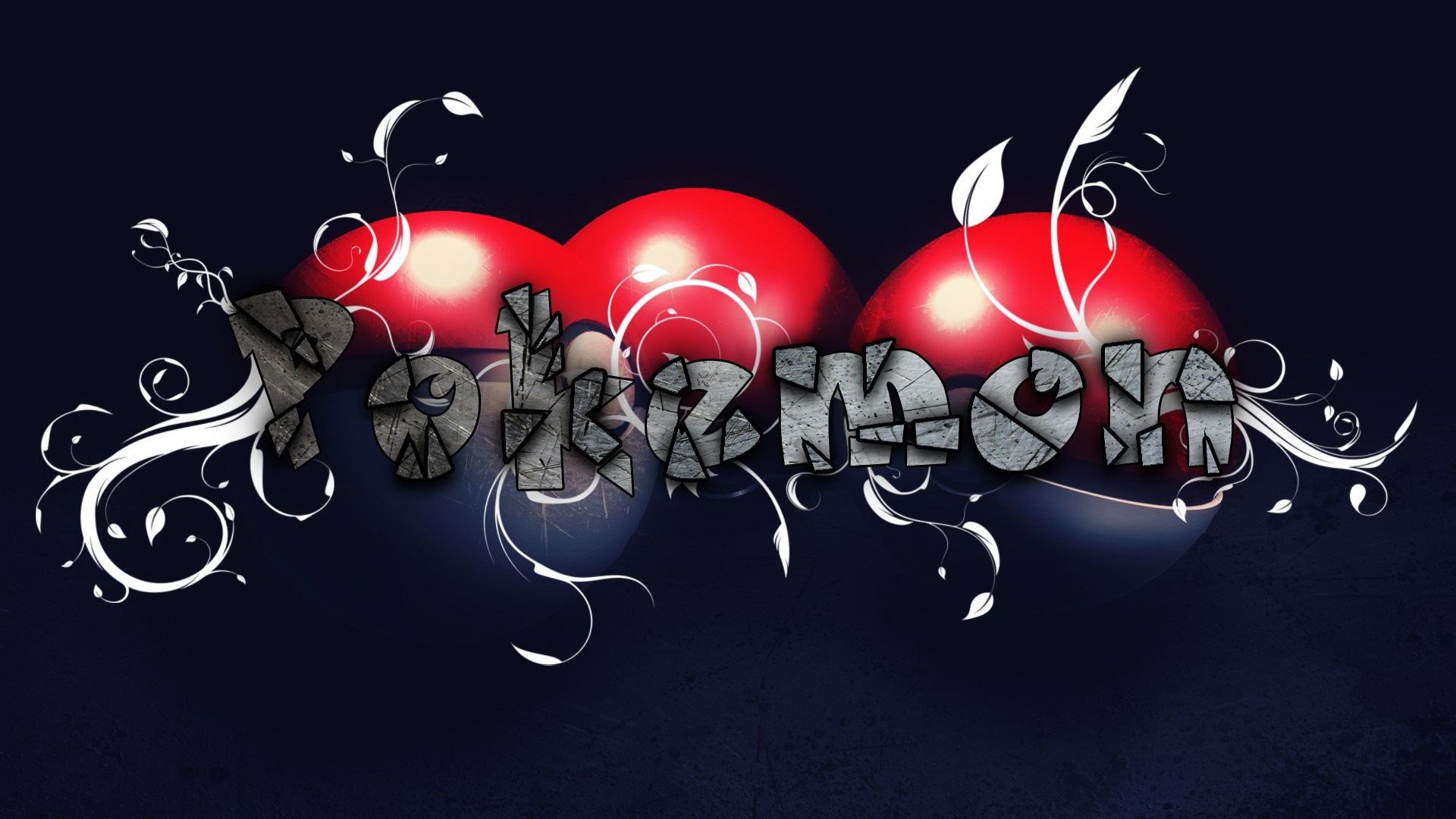 Pokemon Typography with Red Orbs HD Wallpaper